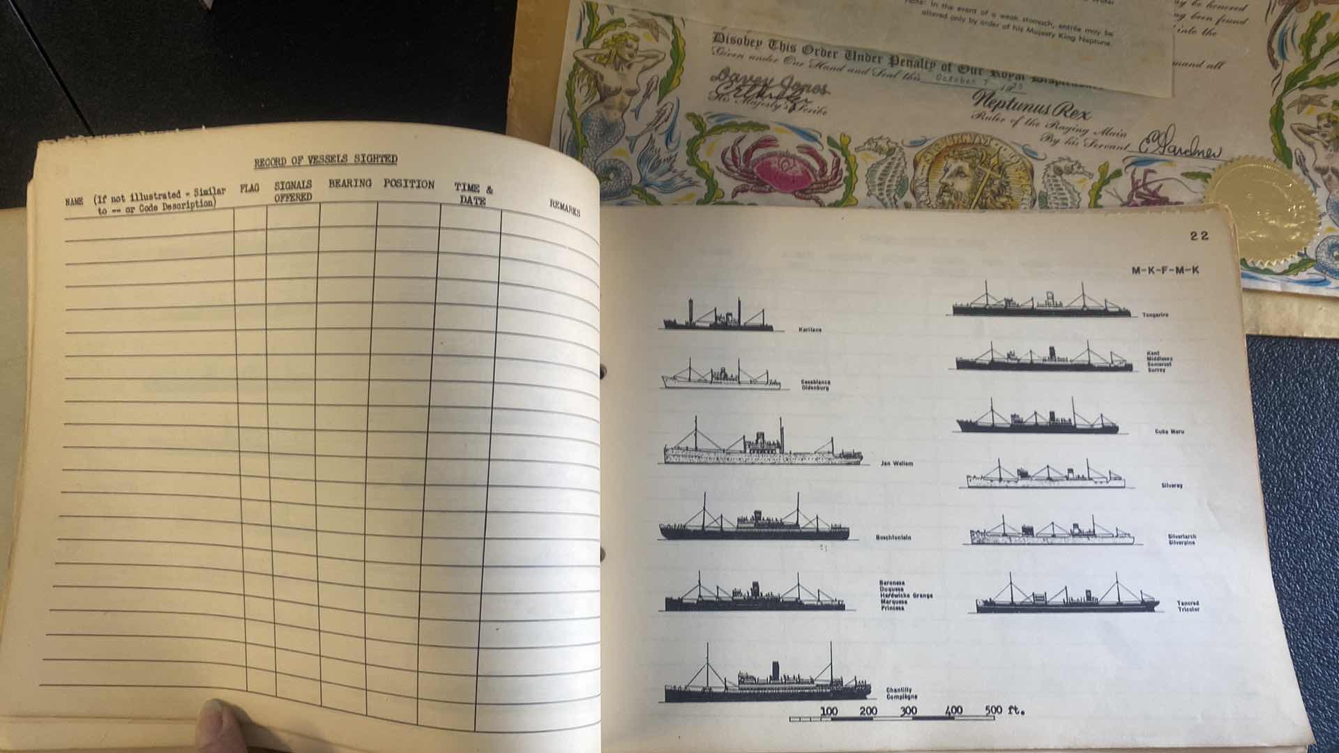 Photo 1 of MERCHANT SHIP RECOGNITION MANUAL & MENU FROM CROSSING THE EQUATOR