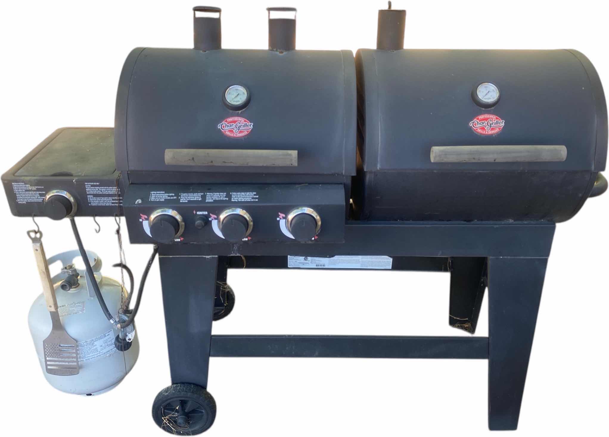 Photo 1 of PROFESSIONAL CHAR-GRILLER WITH PROPANE TANK 66“ x 25“ H53”