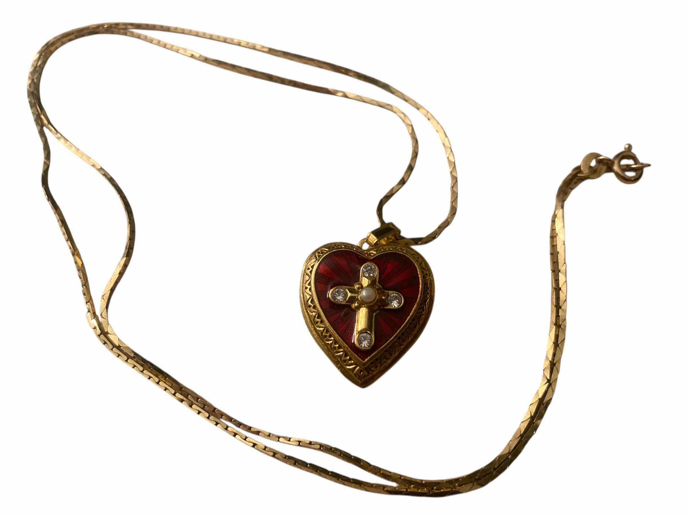 Photo 1 of 14K GOLD  VATICAN LIBRARY COLLECTION RED ENAMELED CROSS 23” NECKLACE FROM ITALY, CHAIN WEIGHT 6.16g