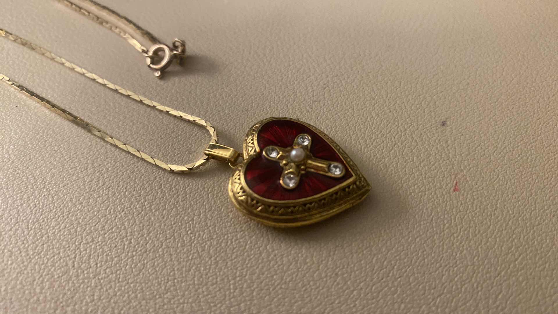 Photo 1 of 14K GOLD  VATICAN LIBRARY COLLECTION RED ENAMELED CROSS 23” NECKLACE FROM ITALY, CHAIN WEIGHT 6.16g