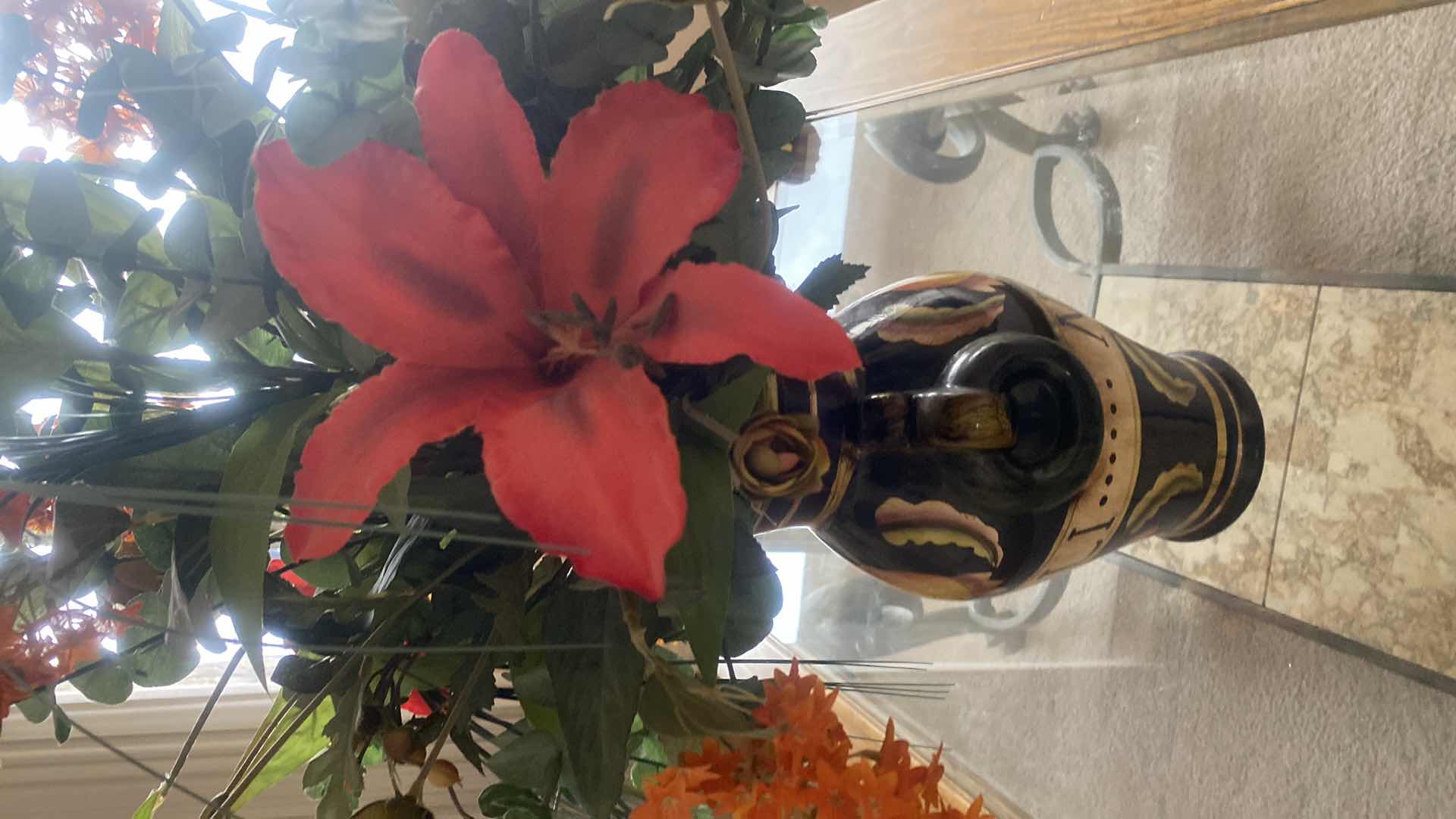 Photo 1 of TUSCAN STYLE CERAMIC VASE H12” WITH FAUX FLORALS H32”