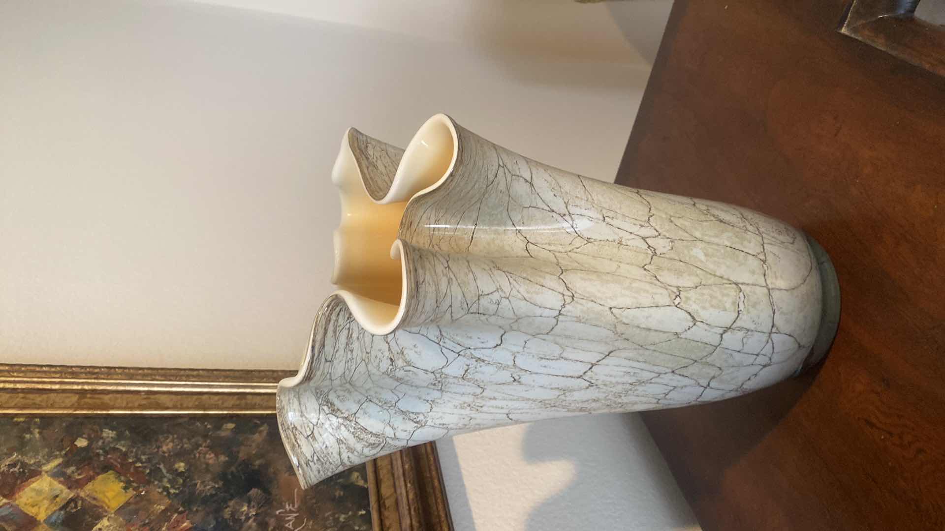 View 2 of JOZEFINA KRONSO BLOWN ART GLASS MARBLED BEIGE VASE H14” EST VALUE $259