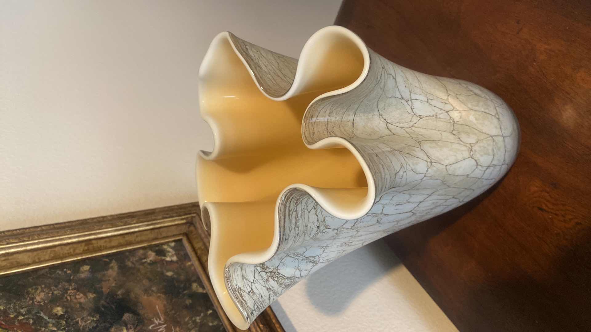 View 3 of JOZEFINA KRONSO BLOWN ART GLASS MARBLED BEIGE VASE H14” EST VALUE $259