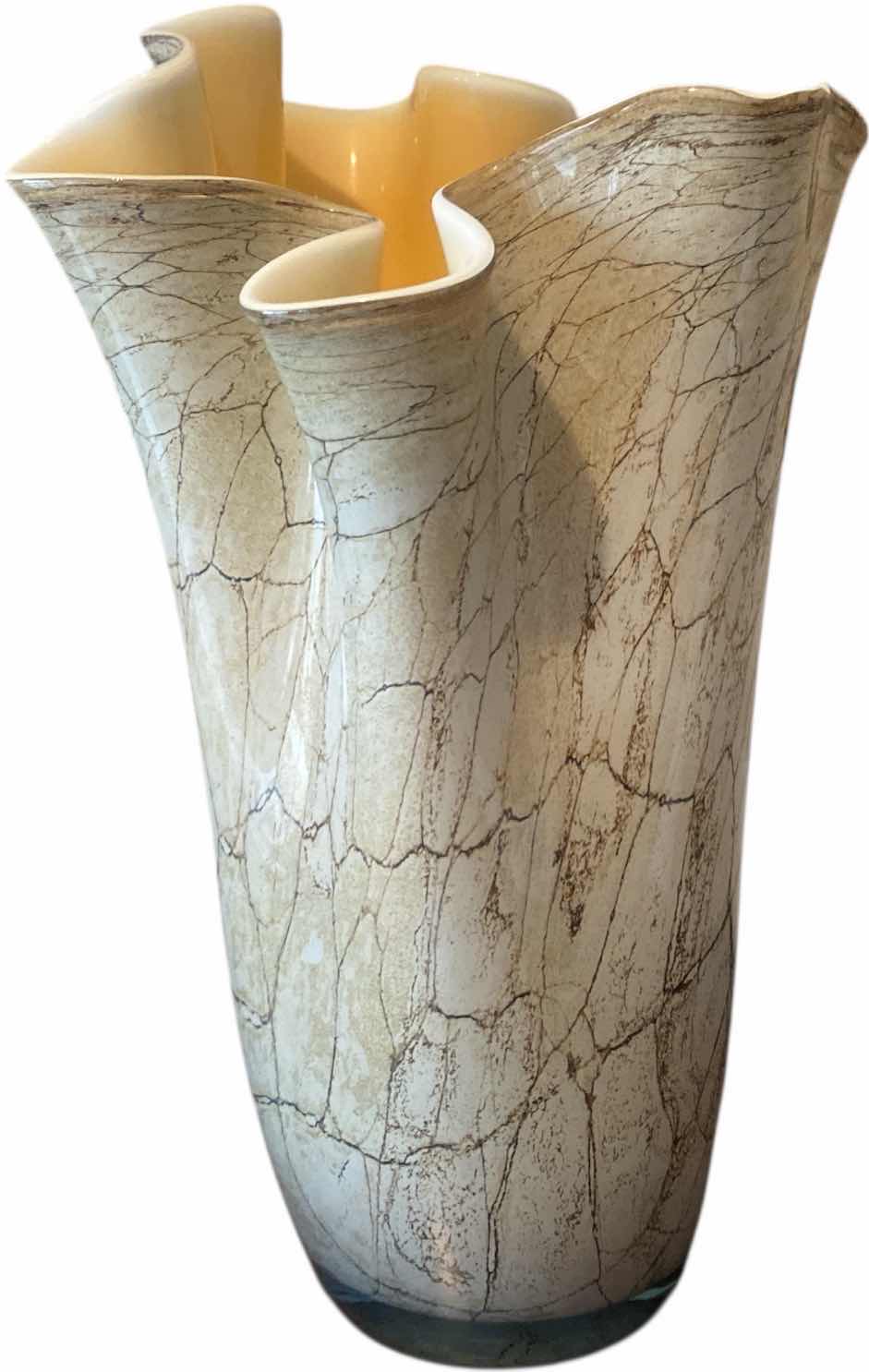 View 1 of JOZEFINA KRONSO BLOWN ART GLASS MARBLED BEIGE VASE H14” EST VALUE $259