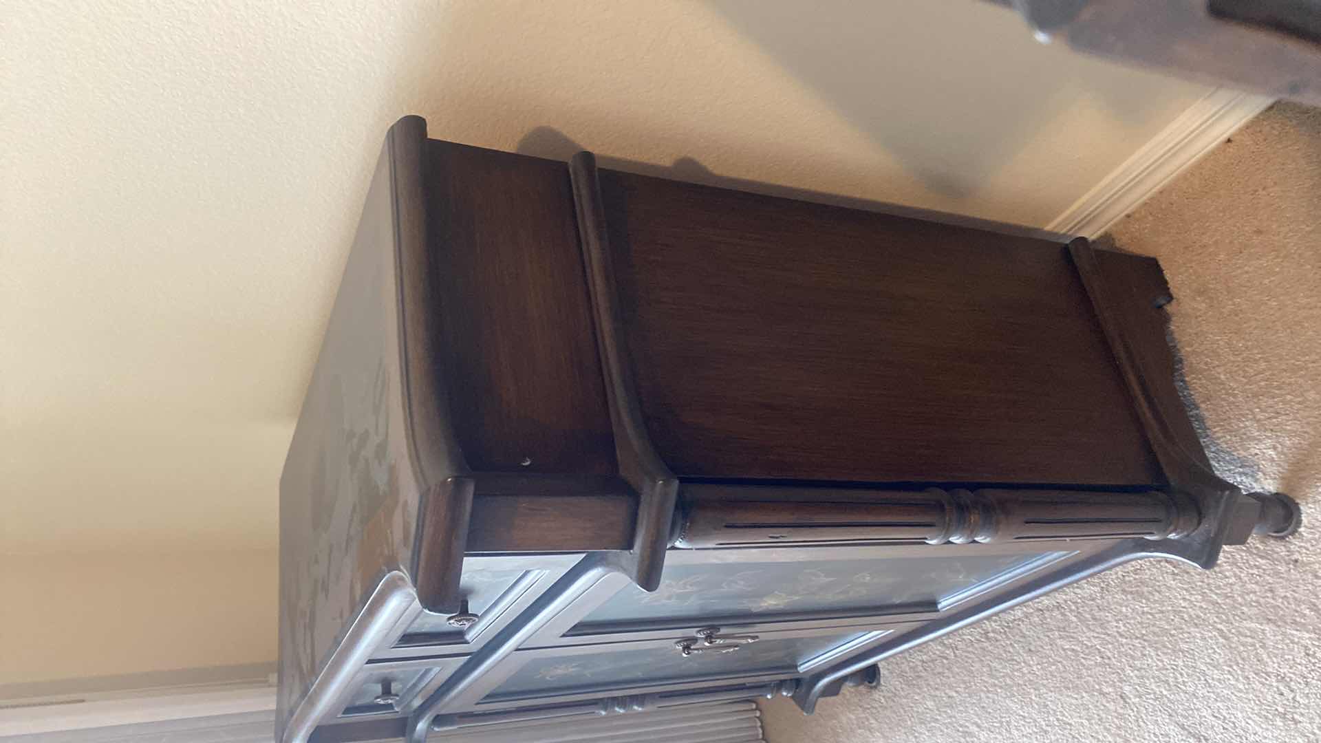 Photo 1 of HEAVY HAND PAINTED WOOD BUFFET CABINET WITH FLORAL MOTIF 30” x 13 1/2” H32”