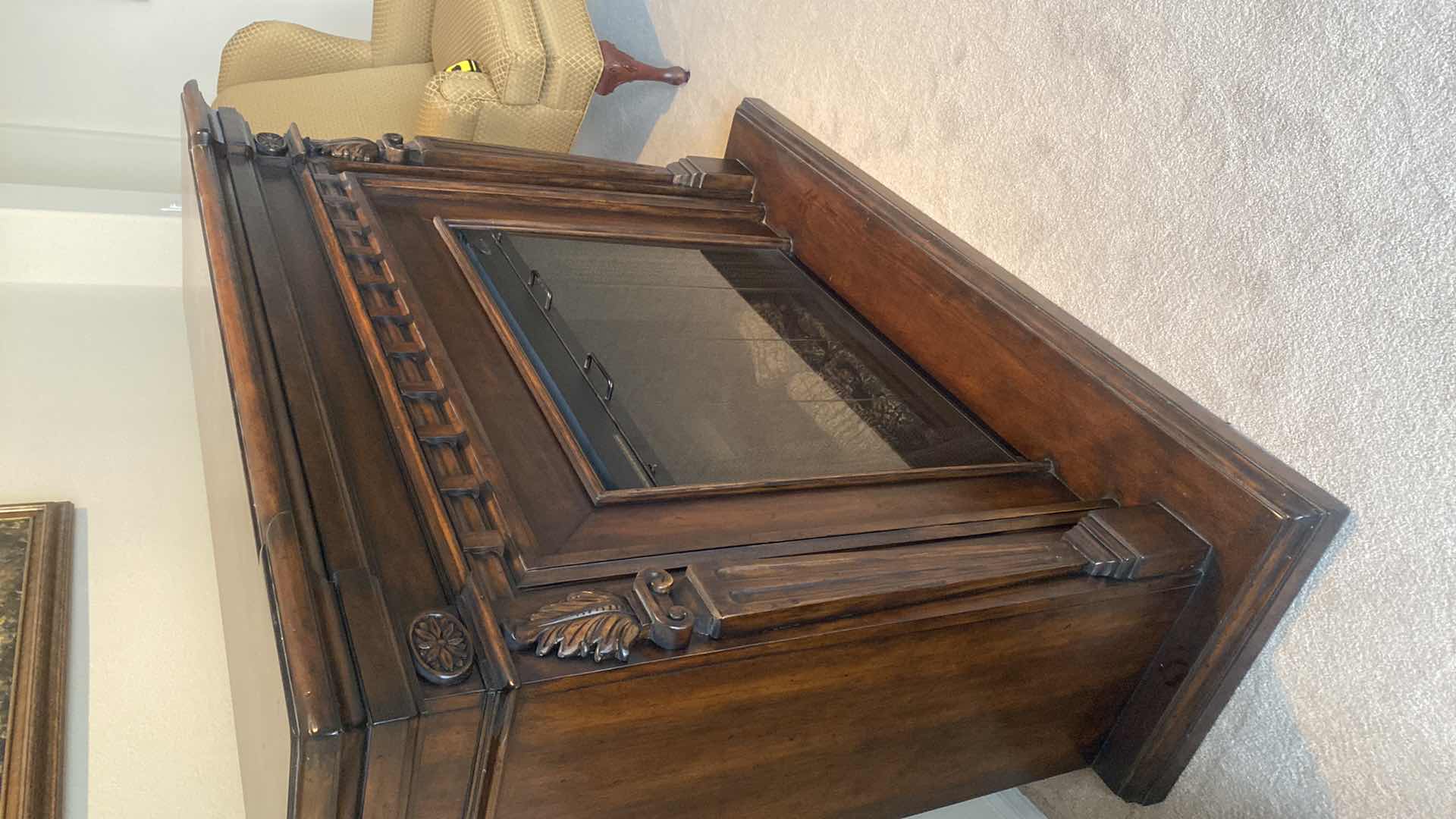 Photo 1 of SYMPHONY ELECTRIC FIREPLACE IN WOOD CABINET WITH ACANTHUS LEAF DETAIL (WITH MANUAL, TURNS ON, 2 REMOTES 64“ x 21“ H 48”