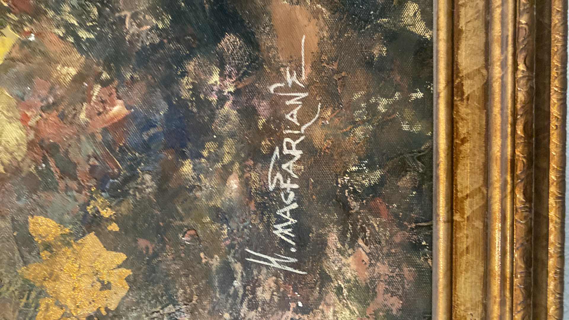 Photo 1 of ORNATE RESIN FRAMED EMBELISHED OIL ON CANVAS MUSICAL INSTRUMENTS PRINT SIGNED ARTWORK 53“ x 41“