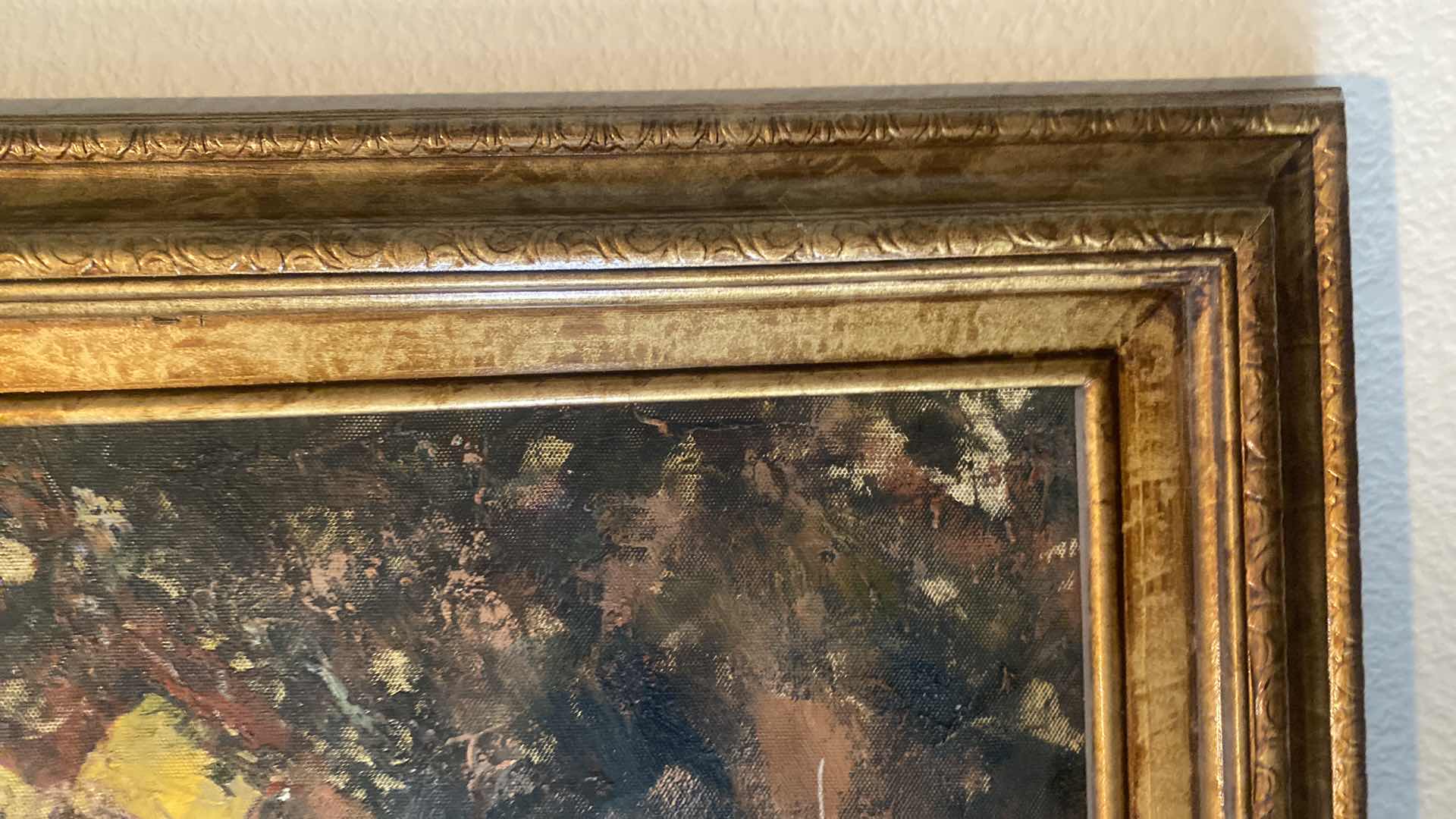 Photo 1 of ORNATE RESIN FRAMED EMBELISHED OIL ON CANVAS MUSICAL INSTRUMENTS PRINT SIGNED ARTWORK 53“ x 41“