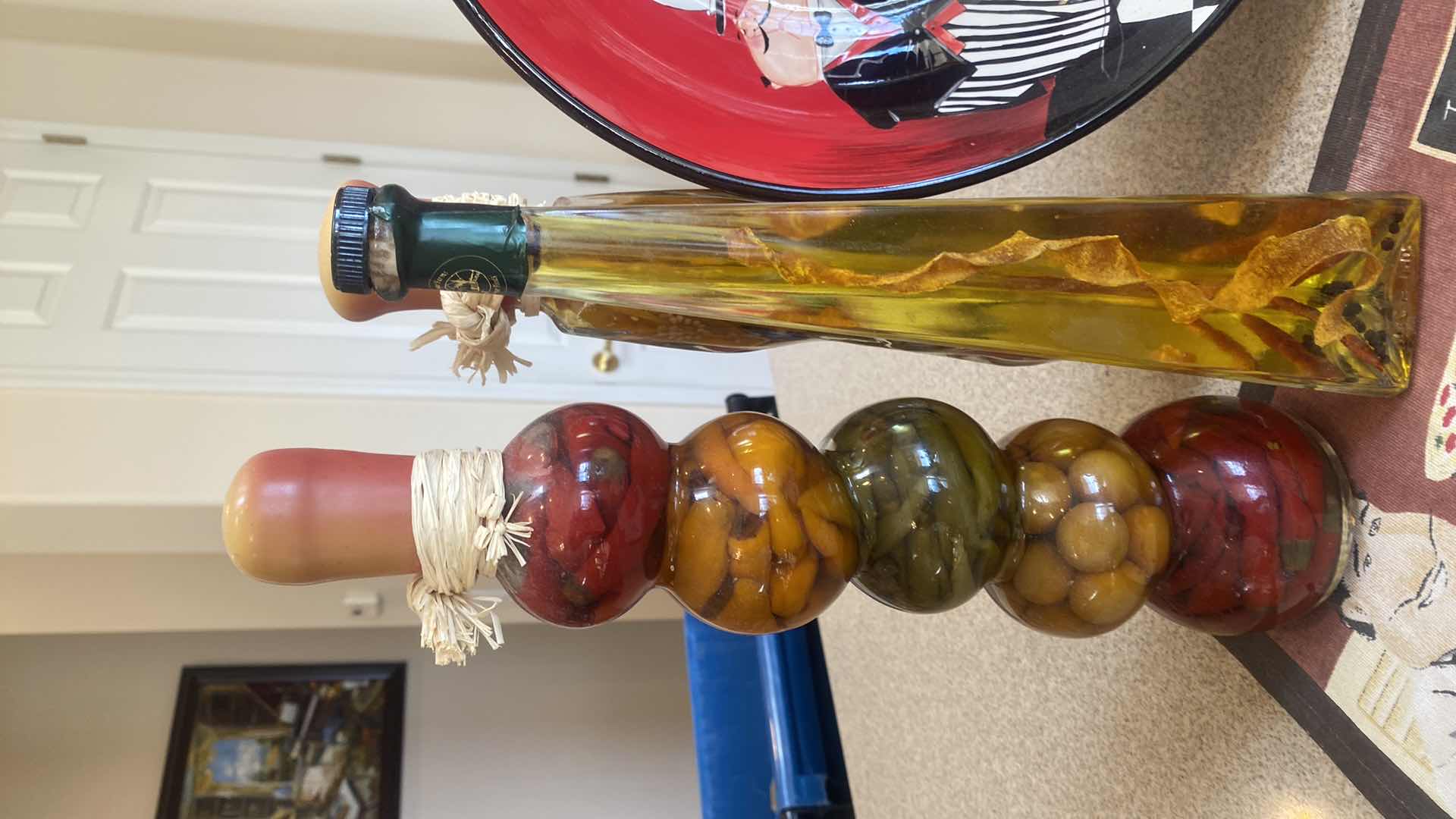 Photo 1 of CERTIFIED INTERNATIONAL “DINNER IS SERVED" BOWL & PITCHER WITH 2 PLACEMATS & 5 BOTTLES VINEGAR HERBS