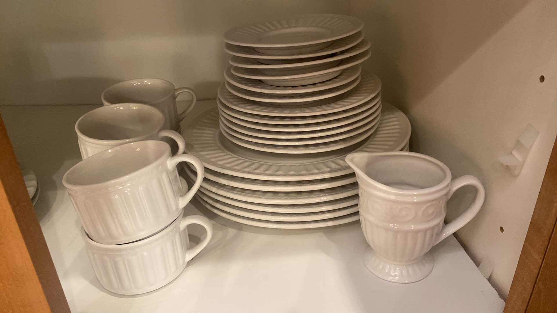 Photo 1 of CONTENTS OF CABINET - 1 SHELF 25 PIECE GIBSON WHITE CHINA & 11 PIECES LYNNS CHINA