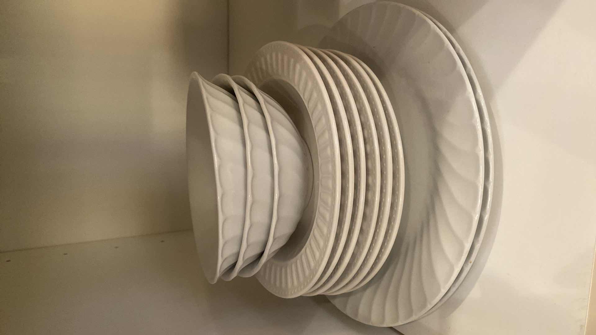 Photo 1 of CONTENTS OF CABINET - 1 SHELF 25 PIECE GIBSON WHITE CHINA & 11 PIECES LYNNS CHINA