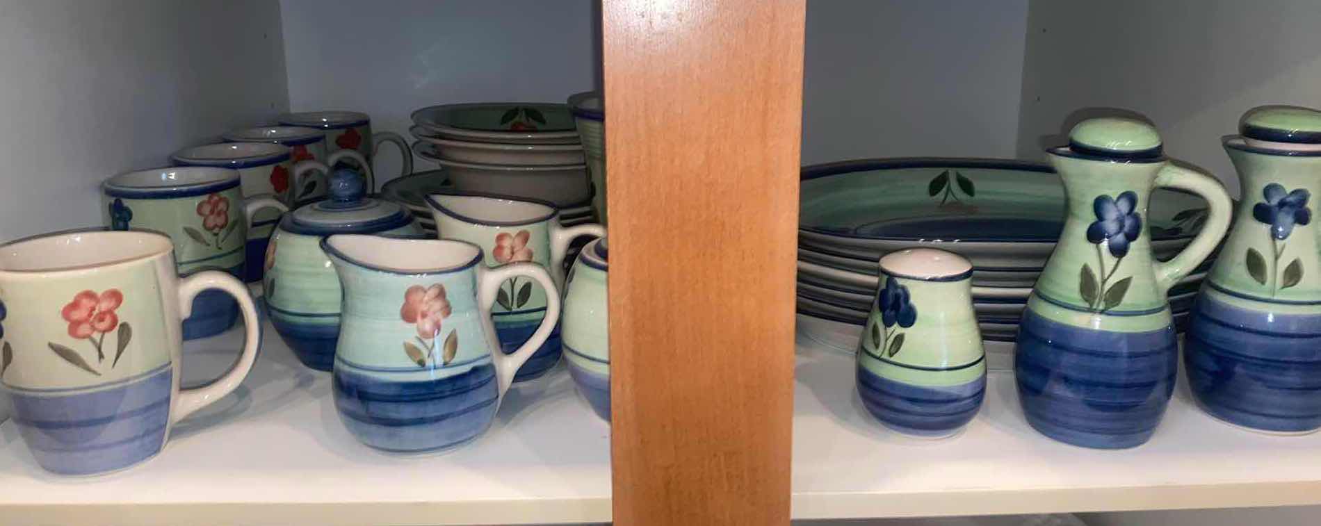 Photo 1 of CONTENTS OF CABINET - 1 SHELF 33 PIECES EMERILS COLLECTION PLATES BOWL COFFEE CUPS & MORE