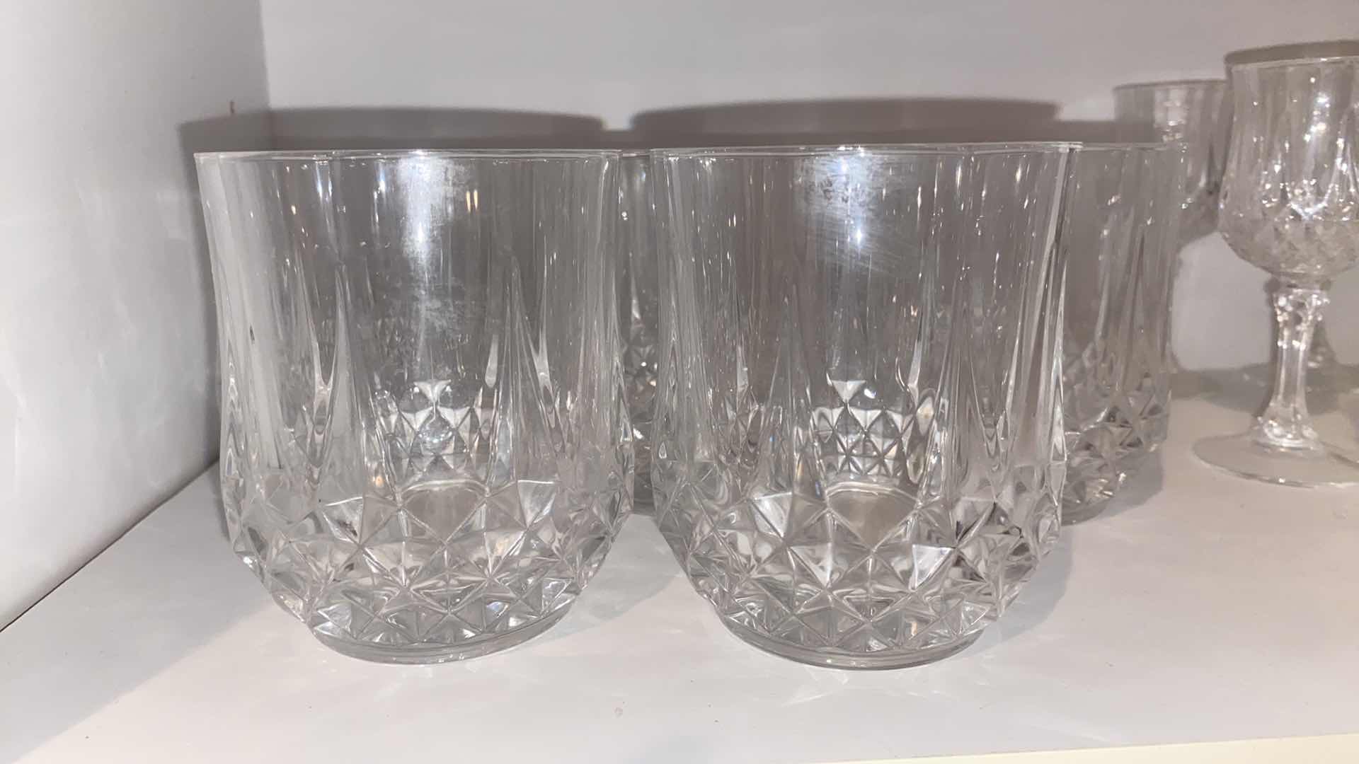 Photo 1 of CONTENTS OF CABINET - 1 SHELF LONGCHAMPS - 8 OLD FASHIONED & 8 CORDIAL GLASSES