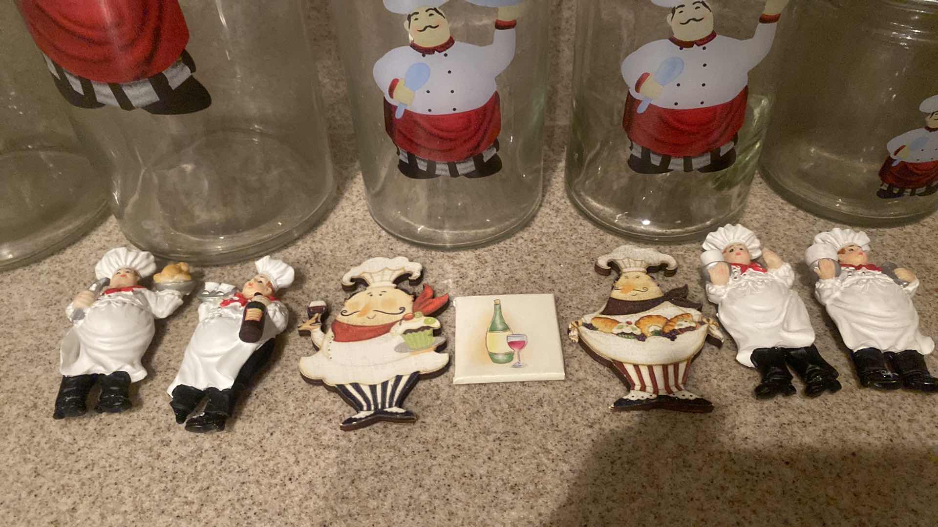 Photo 1 of 6 “LETS DINE” GLASS CANISTERS & 7 REFRIGERATOR MAGNETS