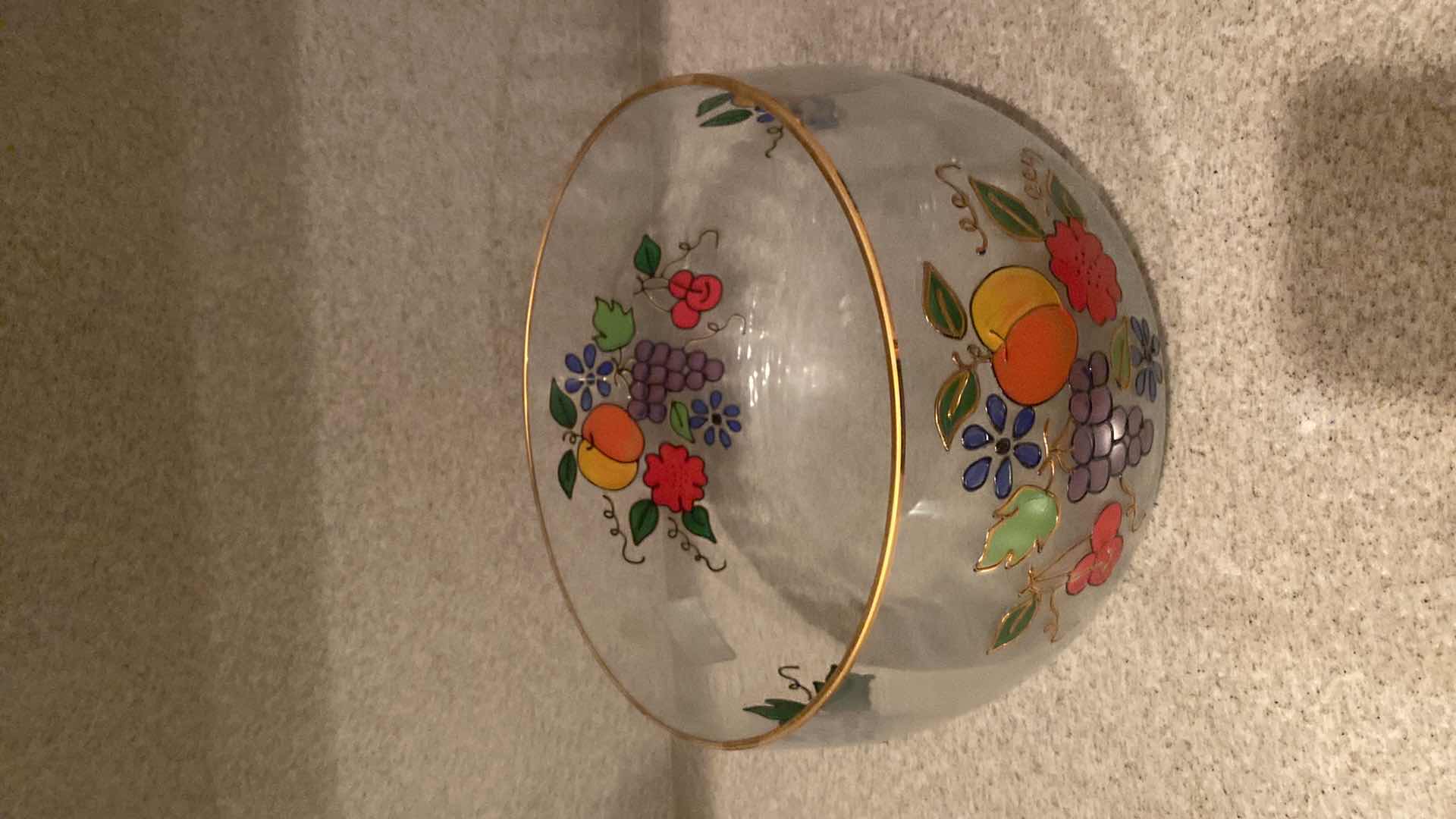 Photo 1 of HAND PAINTED CRYSTAL BOWL WITH FRUIT MOTIF 9”