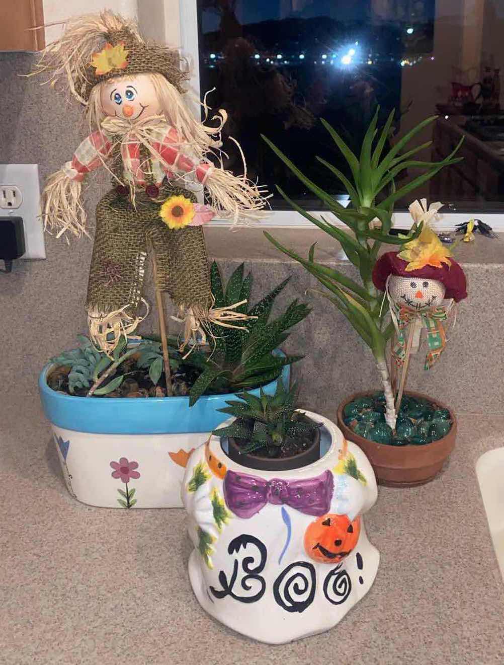 Photo 1 of 3-FAUX SUCCULENTS PLANTS IN CERAMIC & CLAY POTS LARGEST POT 9 1/2” x 5”