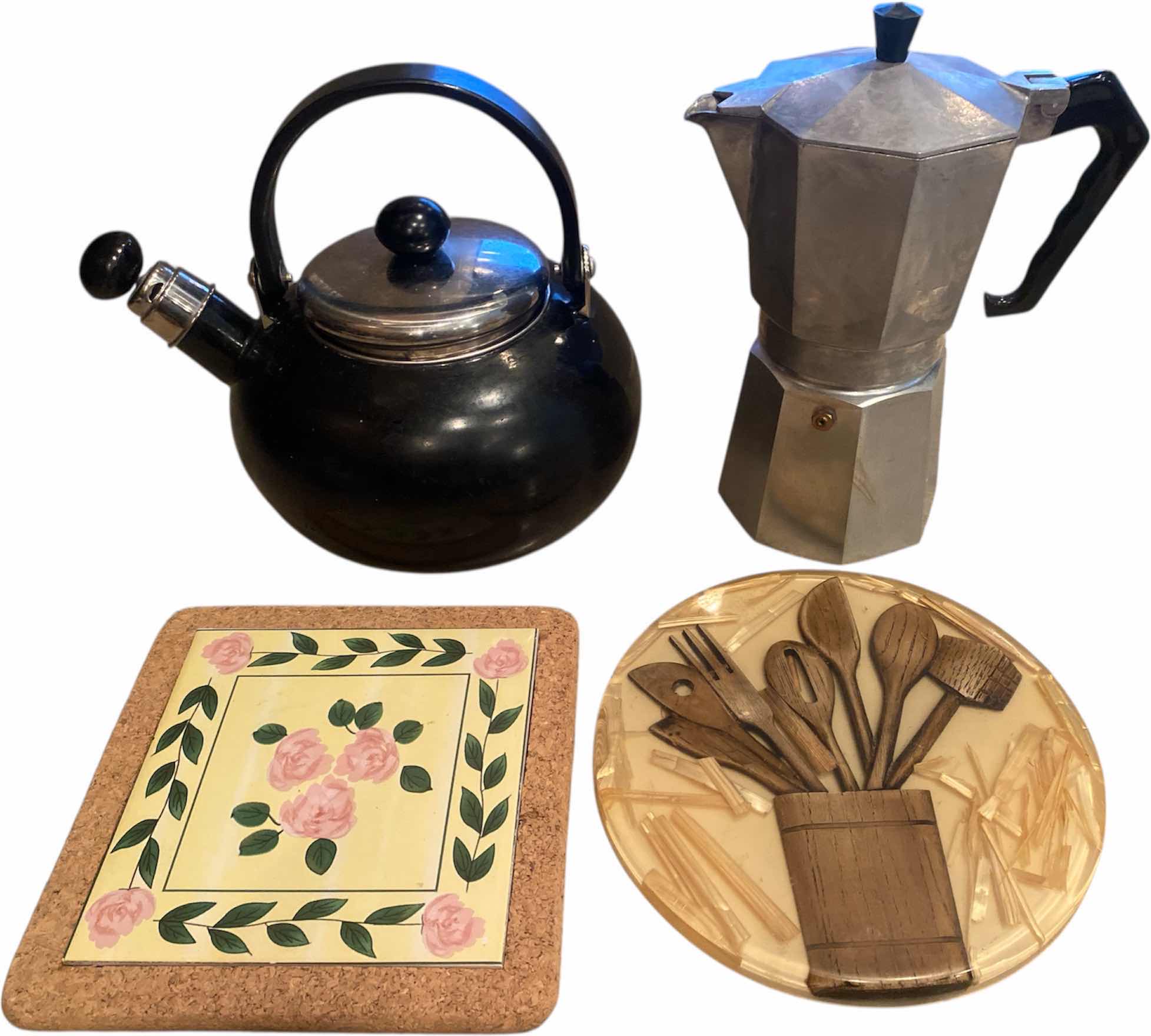 Photo 1 of TEA KETTLE, MOLA POT COFFEE MAKER & 2 TRIVETS