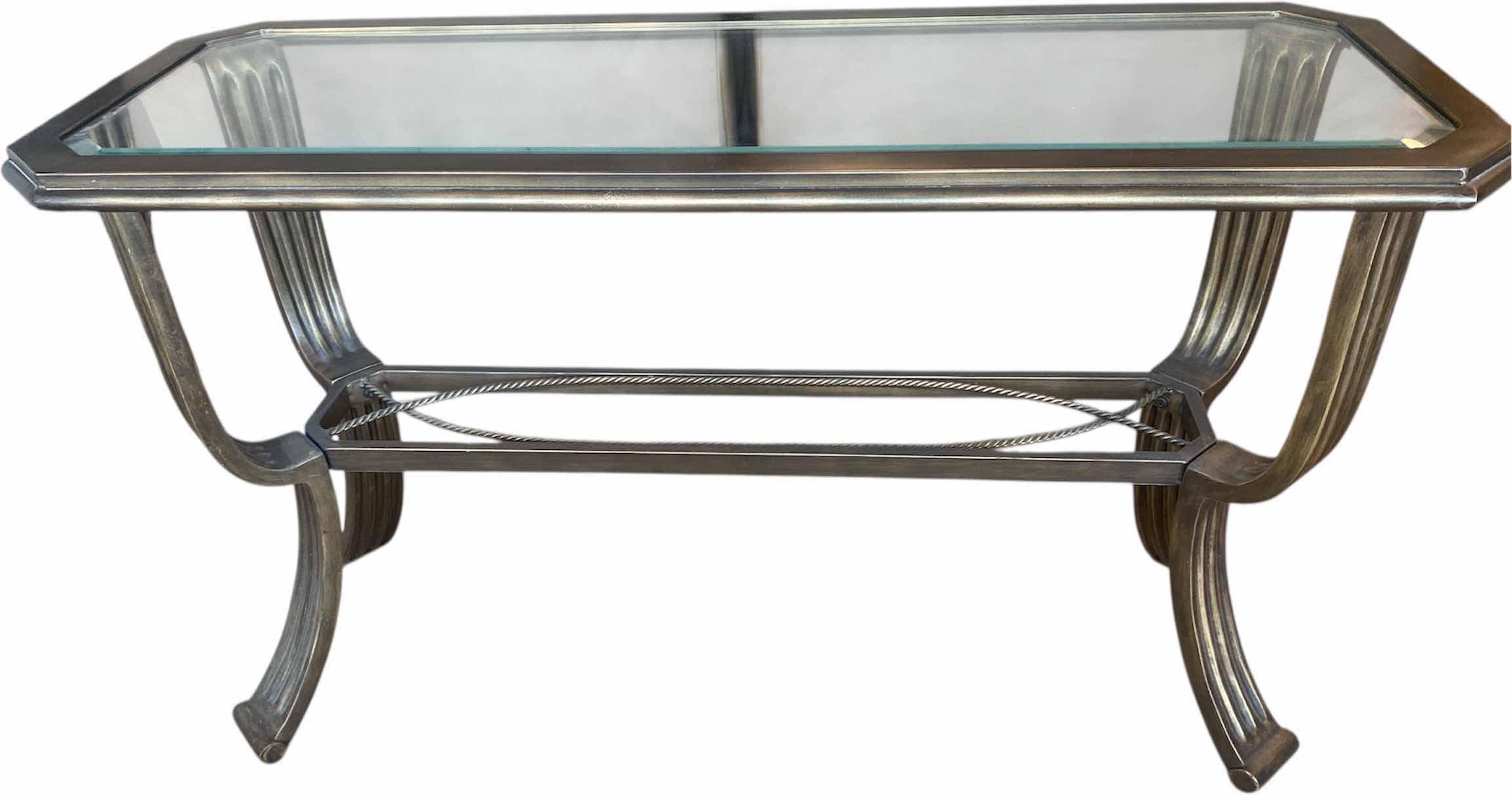 Photo 1 of HEAVY METAL SOFA TABLE WITH BEVELED GLASS TOP 47“ x 17“ H28” (end table, and coffee table also available to be sold separately)