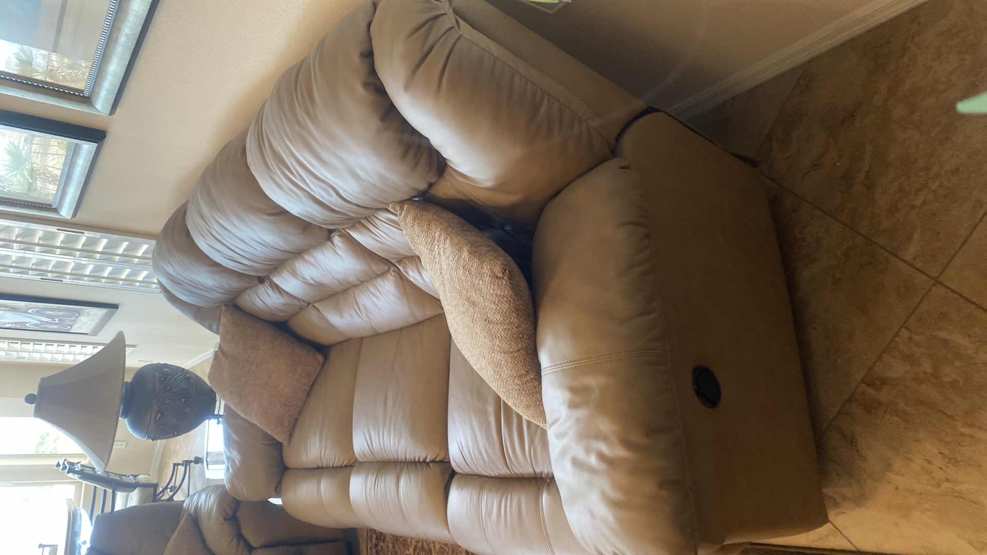 Photo 1 of 88” BONDED LEATHER SOFA WITH MANUAL RECLINE (loveseat available also, other items in picture sold separately)