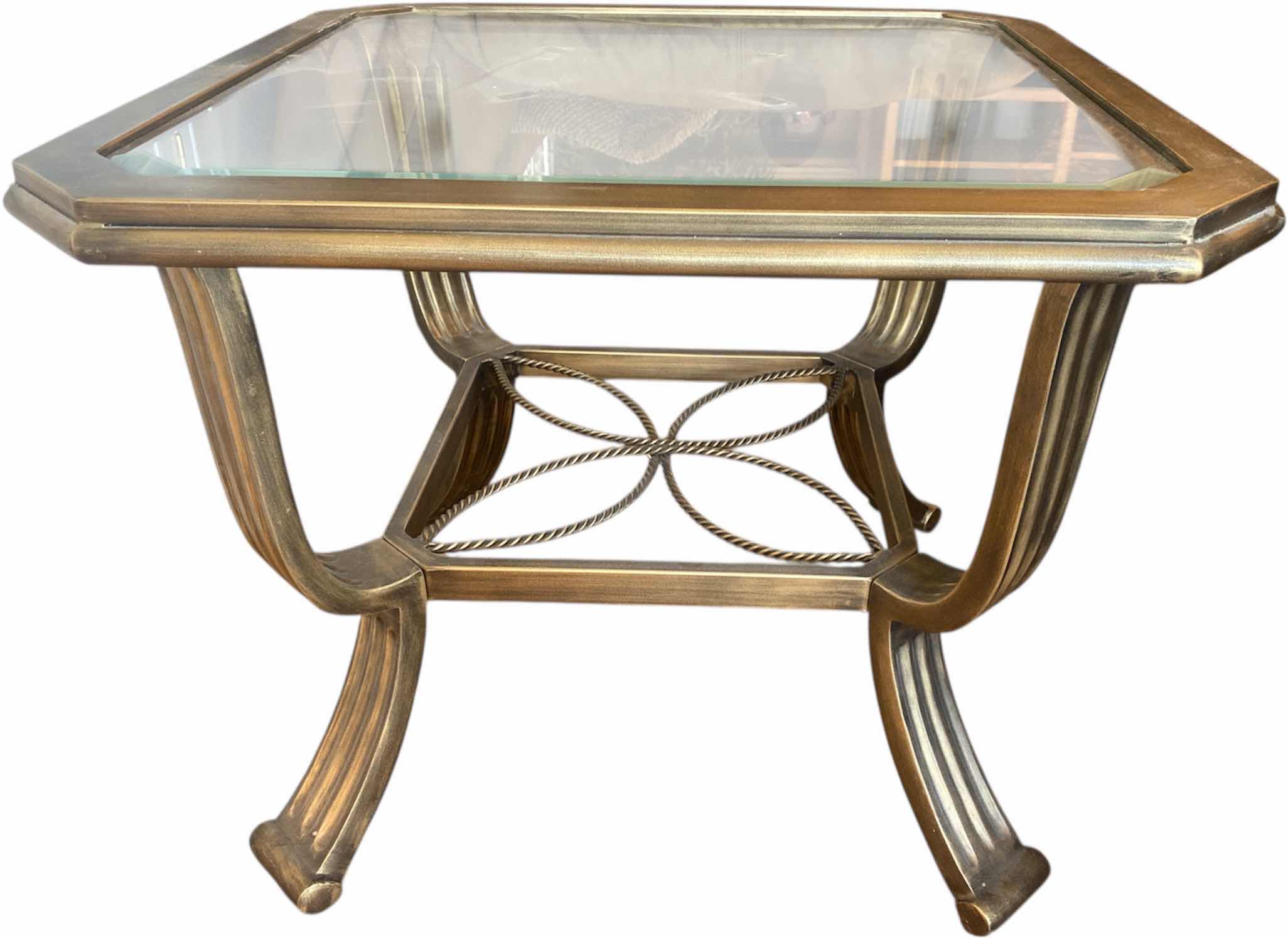 Photo 1 of HEAVY METAL END TABLE WITH BEVELED GLASS TOP 25 1/2“ x 25 1/2“ H21”  (Sofa“table, and coffee table also available to be sold separately)