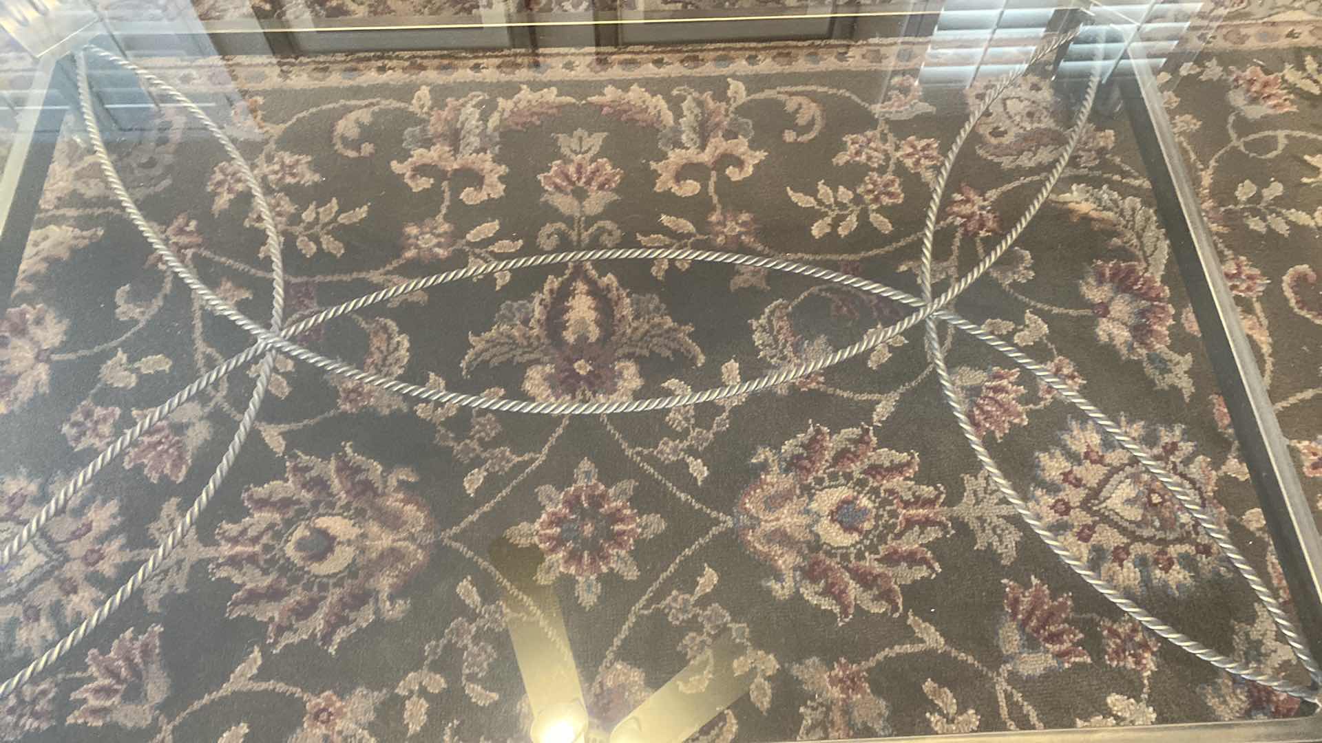 Photo 1 of HEAVY METAL COCKTAIL TABLE WITH BEVELED GLASS TOP 47” x 34” H17” (Sofa“table, and end table also available to be sold separately)