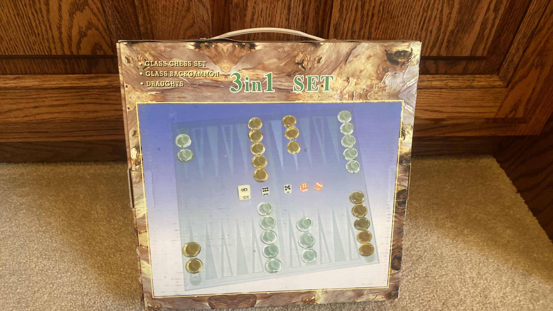 Photo 1 of GLASS 3 in 1 SET CHESS, BACKGAMMON & DRAUGHTS EST VALUE $50