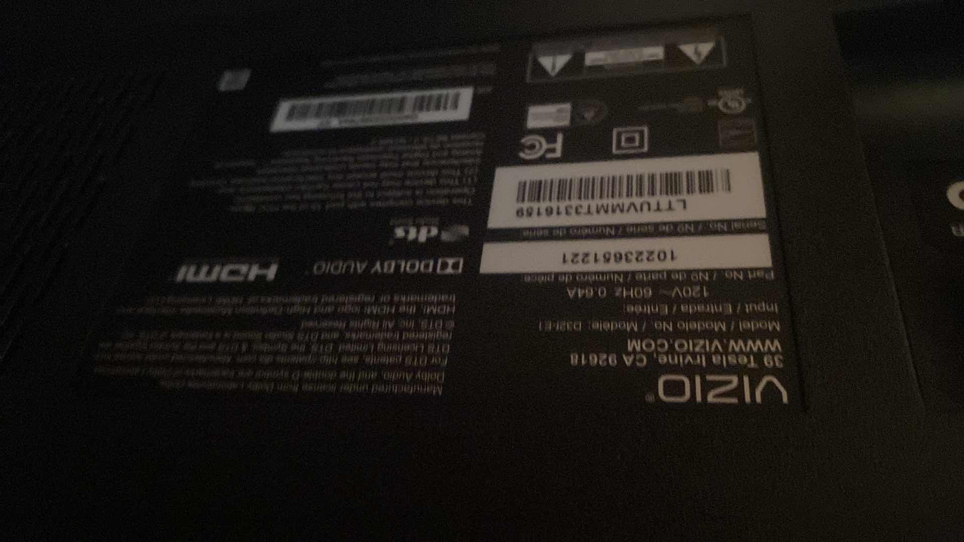 Photo 1 of 32” VIZIOI TV WITH REMOTE (needs batteries)