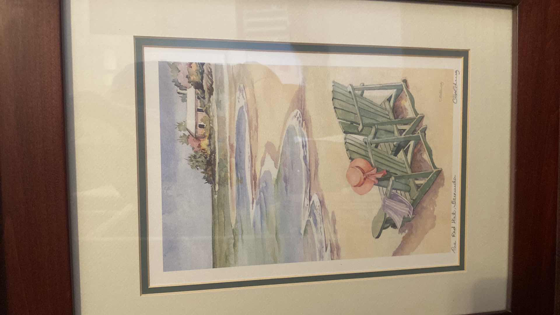 Photo 1 of 3-FRAMED ART 2 FLORAL & “THE-RED HAT BERMUDA” WATERCOLOR SIGNED ARTWORK 16 1/2“ x 21“