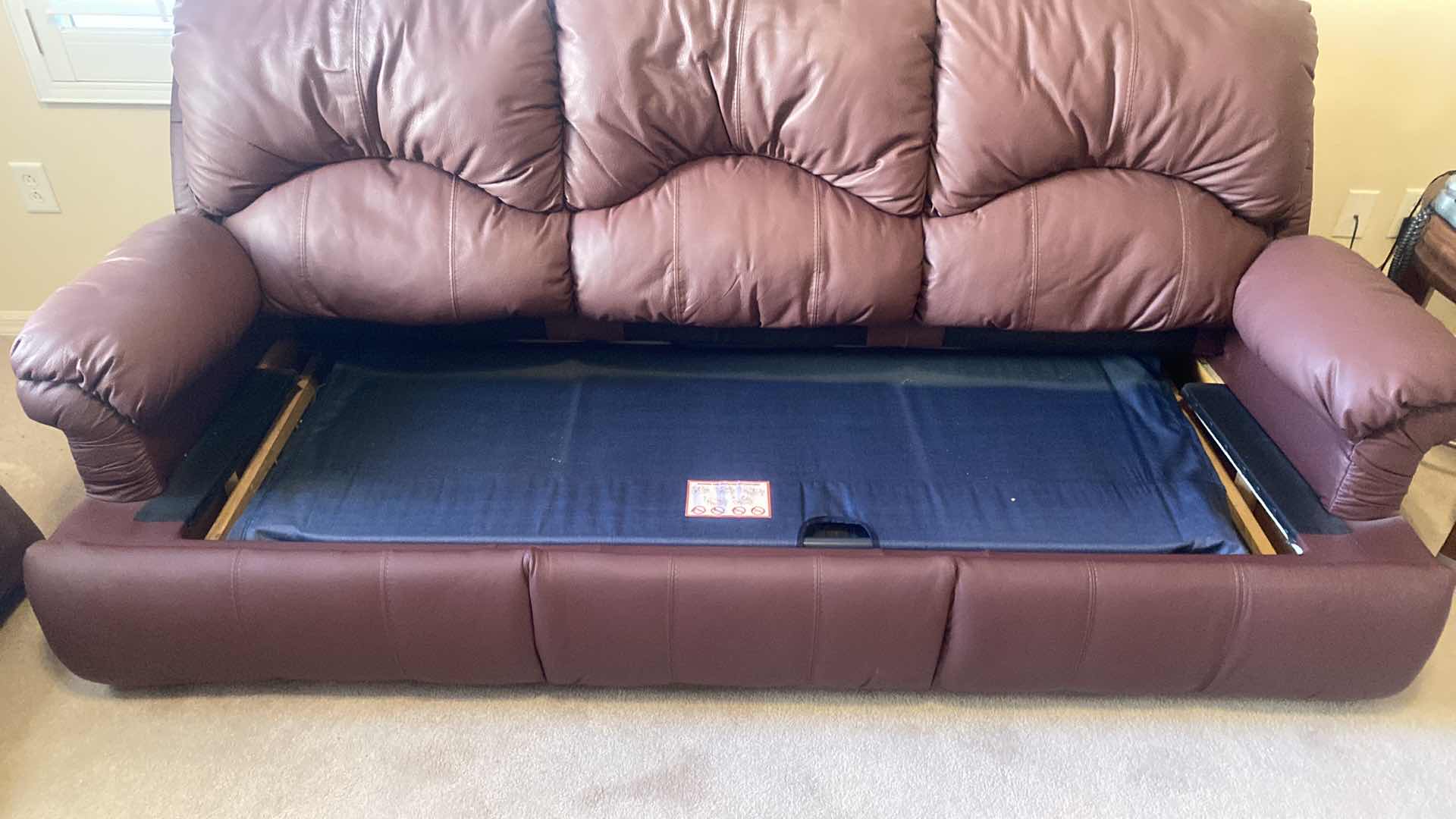 Photo 1 of 84” BROWN BONDED LEATHER SLEEPER SOFA WITH PULL OUT BED