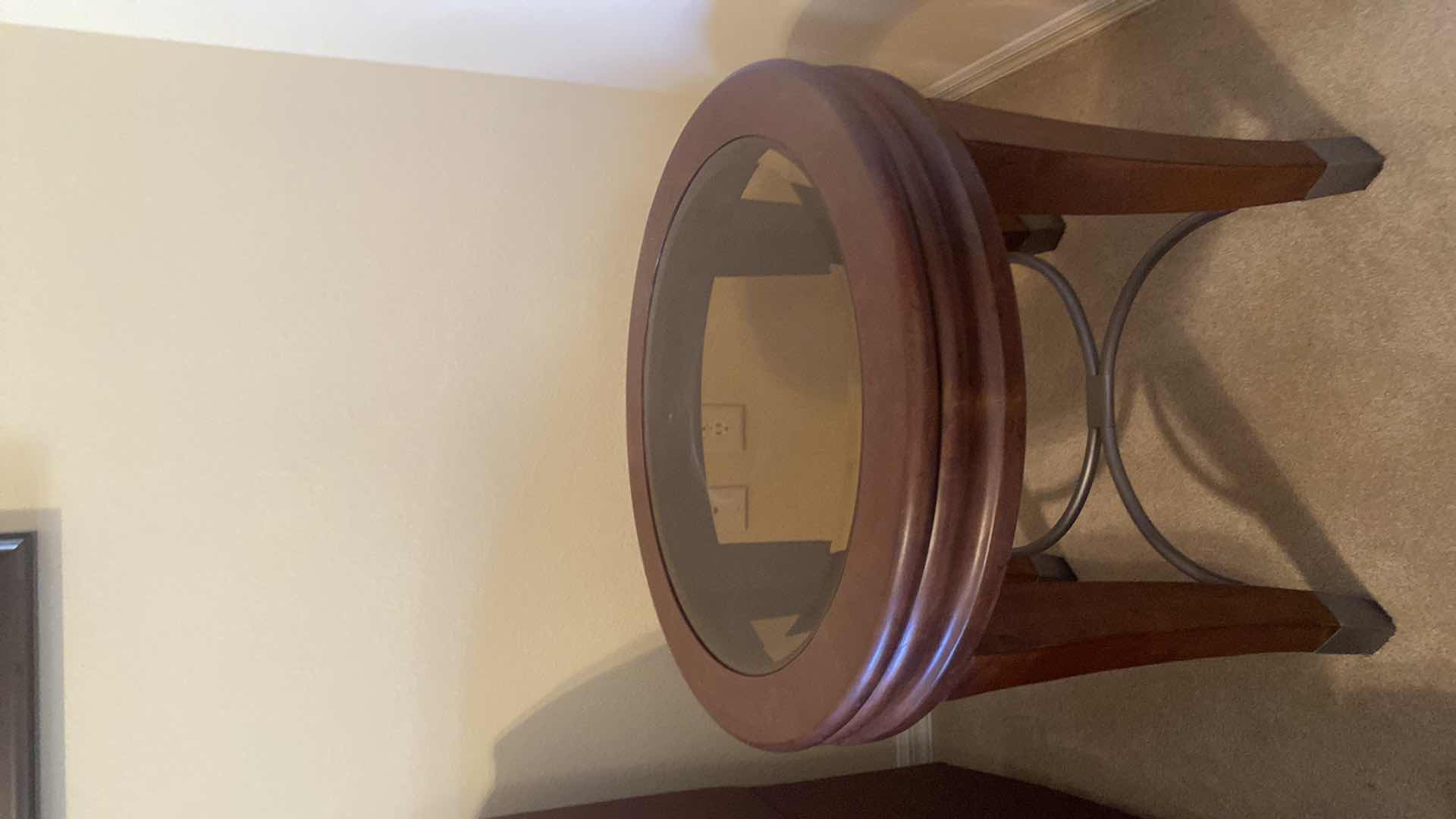 Photo 1 of 26” ROUND WOOD WITH BEVELED GLASS TOP END TABLE H24”