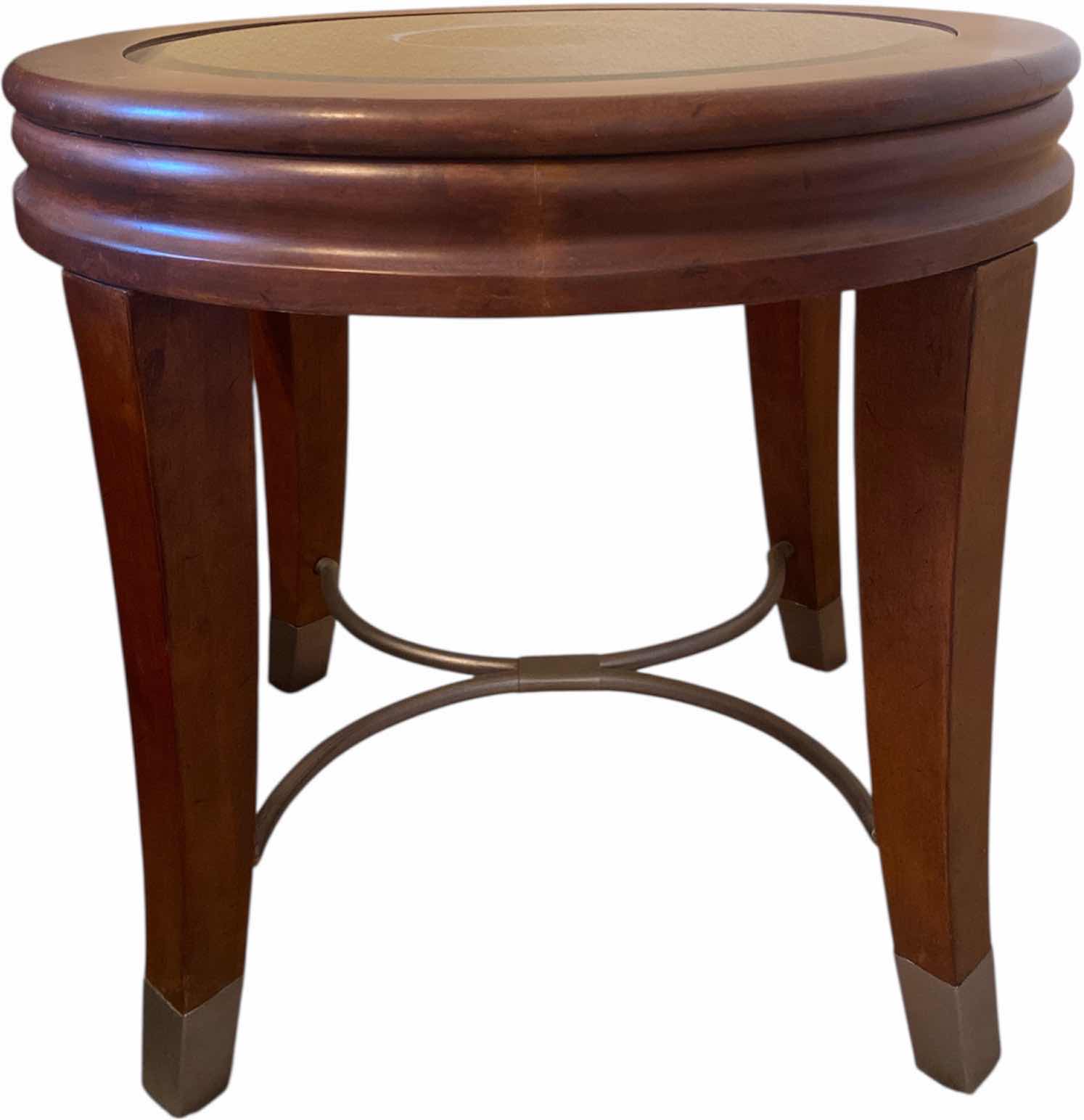 Photo 1 of 26” ROUND WOOD WITH BEVELED GLASS TOP END TABLE H24”