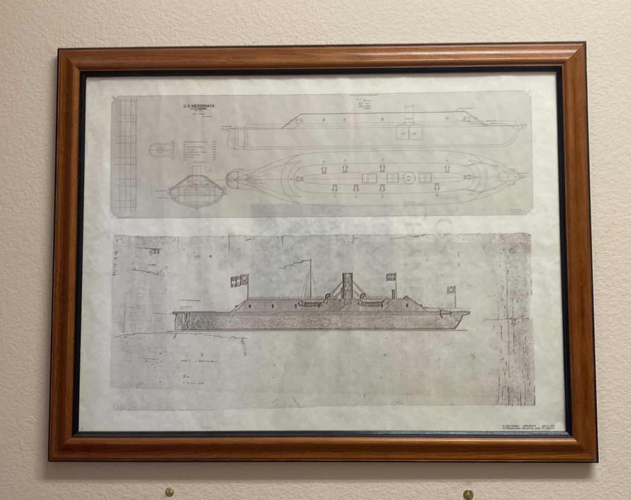 Photo 1 of FRAMED BLUE PRINT OF THE U.S. MERRIMACK ARTWORK 26 1:2” X 20 1/2”