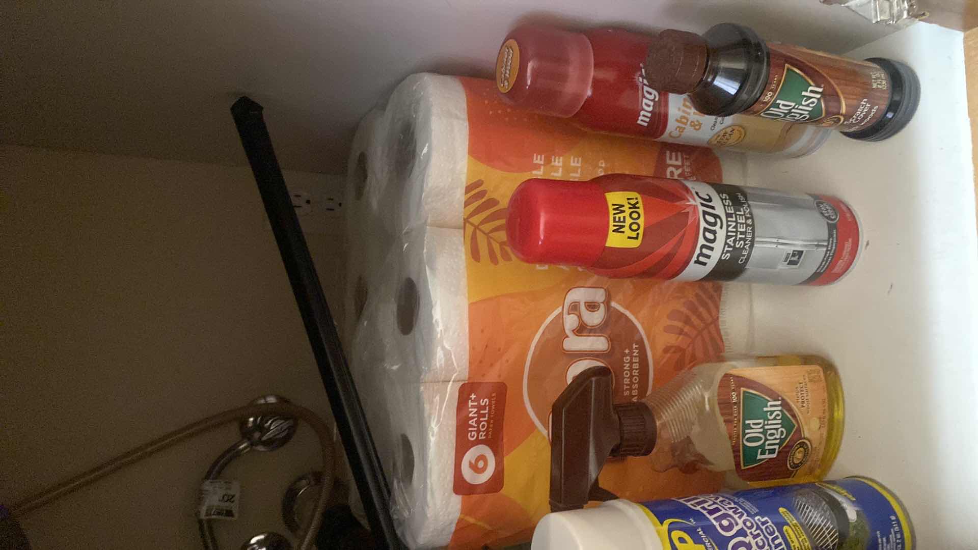 Photo 1 of CONTENTS IN CABINET-PAPER TOWELS & CLEANING SUPPLIES