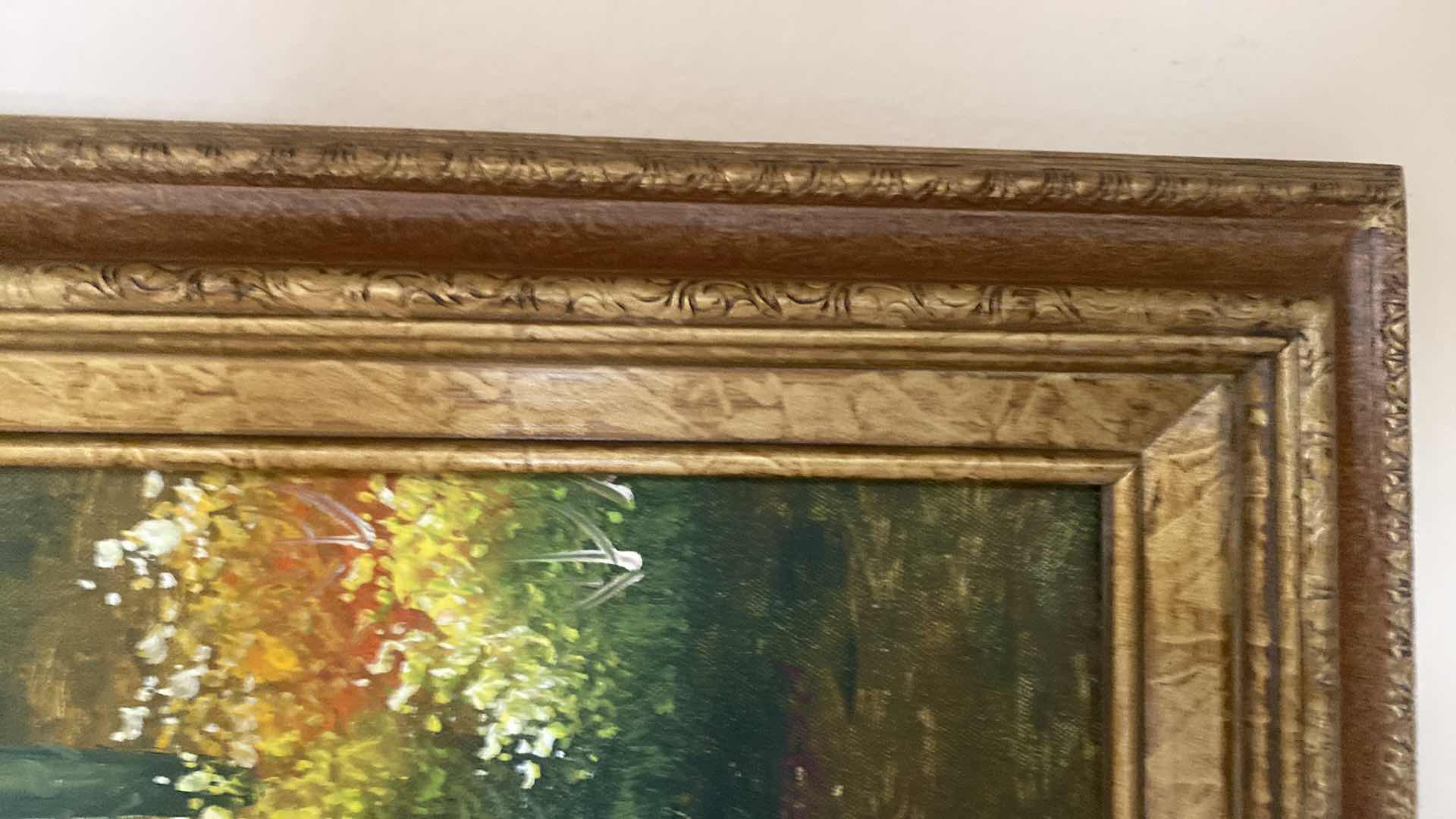 Photo 1 of ORNATE WOOD FRAMED EMBELLISHED DESERTSCAPE OIL ON CANVAS PRINT ARTWORK 41” x 29”