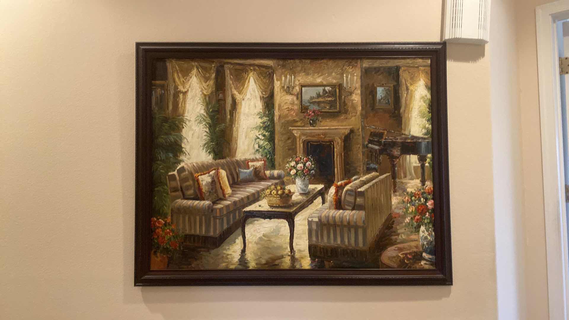 Photo 1 of ORNATE WOOD FRAMED EMBELLISHED COZY SITTING ROOM OIL ON CANVAS PRINT ARTWORK 53“ x 40“