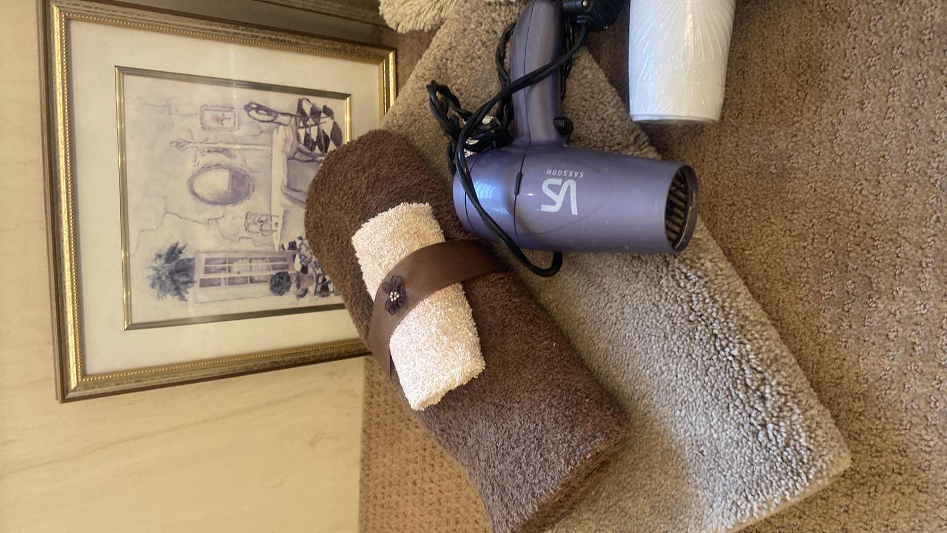 Photo 1 of BATH TOWELS, RUGS, SCALE, HAIR DRYER & BATH ARTWORK LARGEST 15 1/2” x 28”