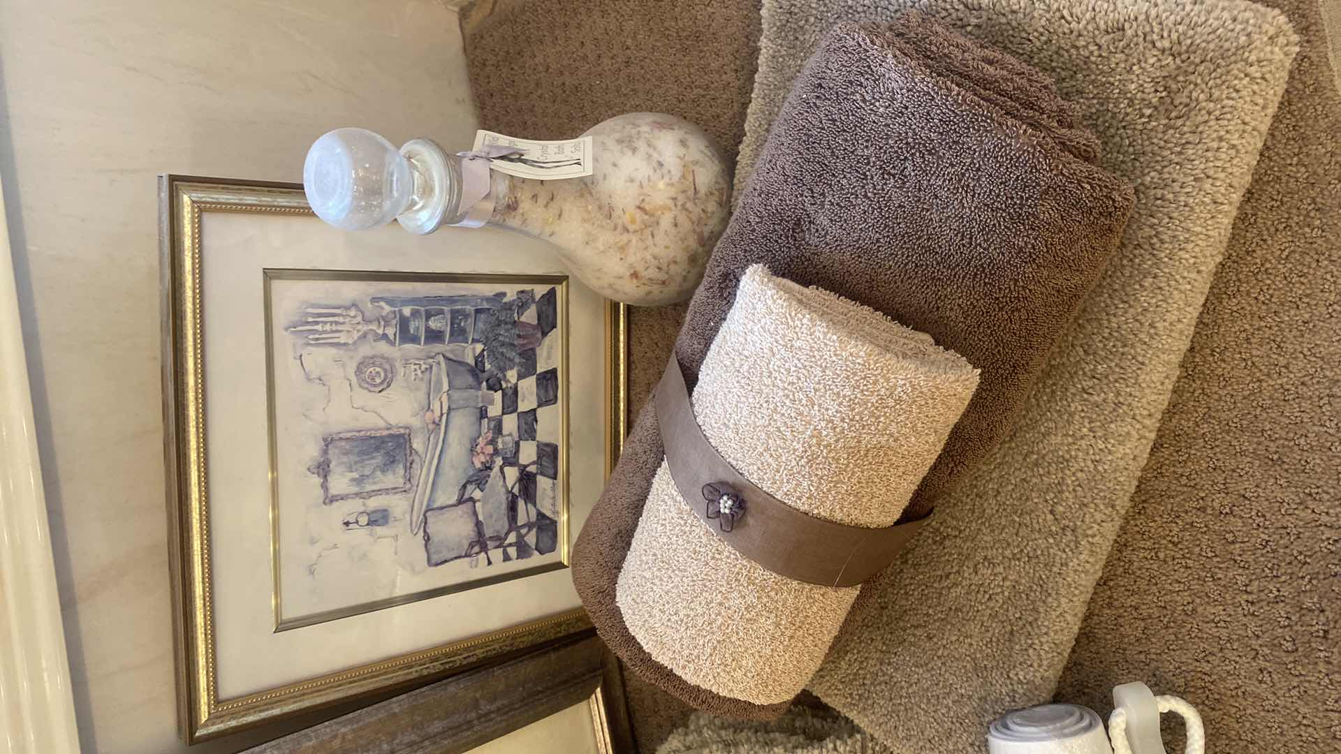 Photo 1 of BATH TOWELS, RUGS, SCALE, HAIR DRYER & BATH ARTWORK LARGEST 15 1/2” x 28”
