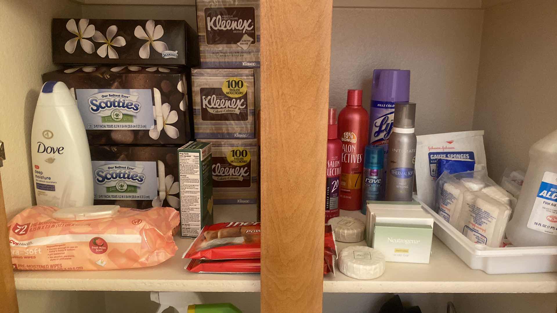 Photo 1 of CONTENTS OF CABINETS - BATH TOWELS & KLEENEX CLEANERS & HEALTH AIDS