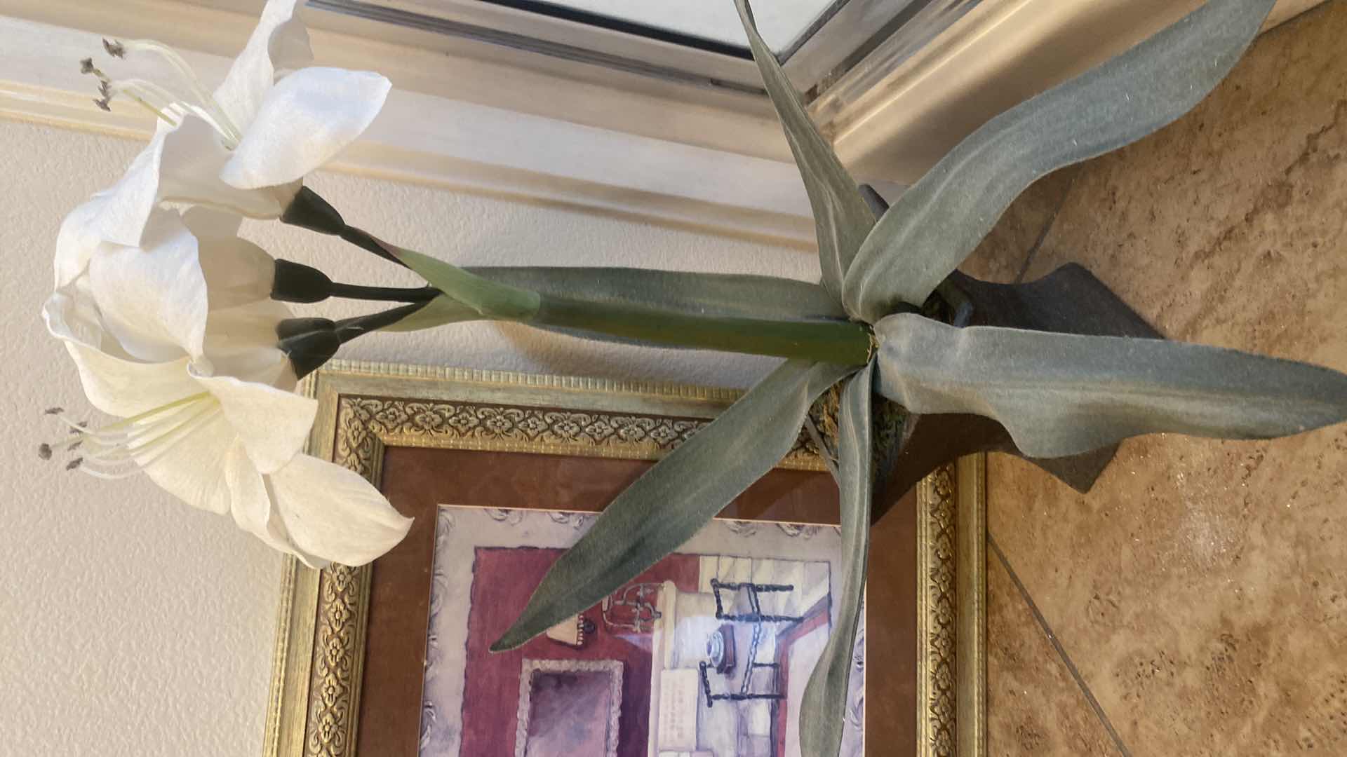 Photo 1 of 2-FAUX FLORALS H22” FRAMED BATH TUB ARTWORK 18” X 18”