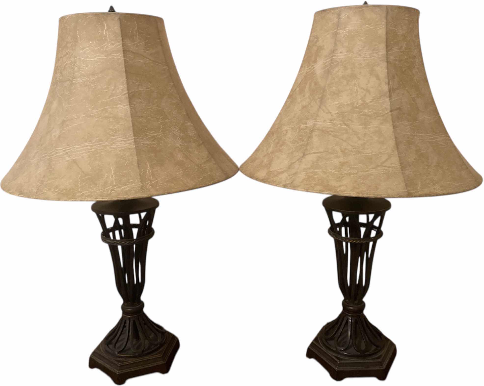 Photo 1 of 2-HEAVY METAL TABLE LAMPS H28”