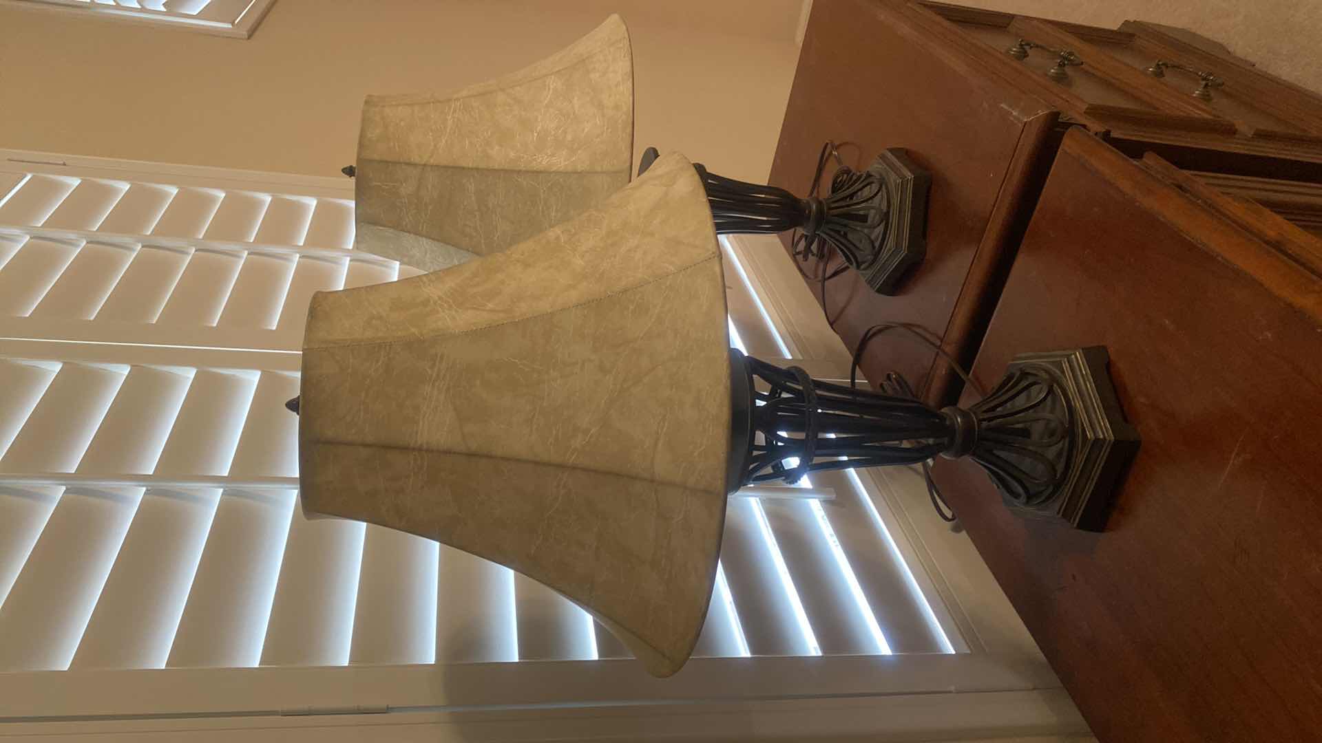 Photo 1 of 2-HEAVY METAL TABLE LAMPS H28”