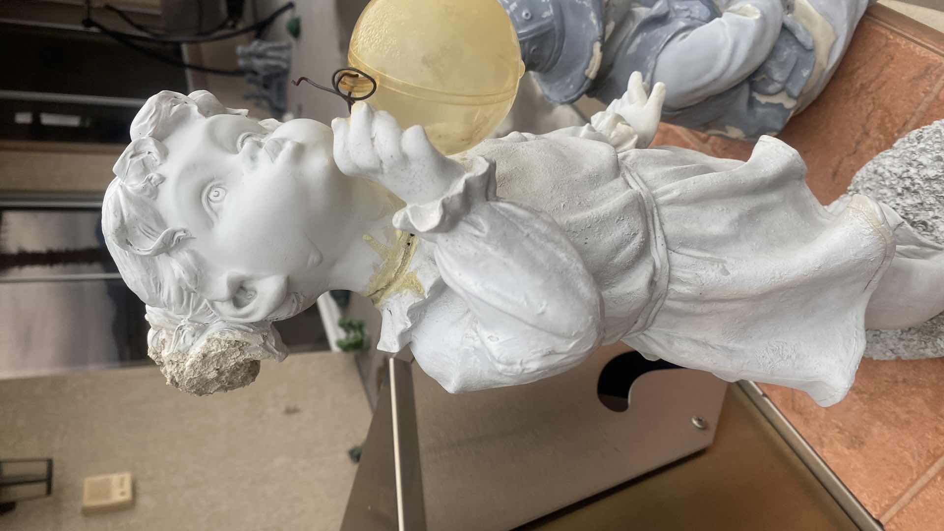 Photo 1 of 2-PLASTER CAST LIGHT WEIGHT YARD ART BOY FISHING & GIRL WITH BALL H19”