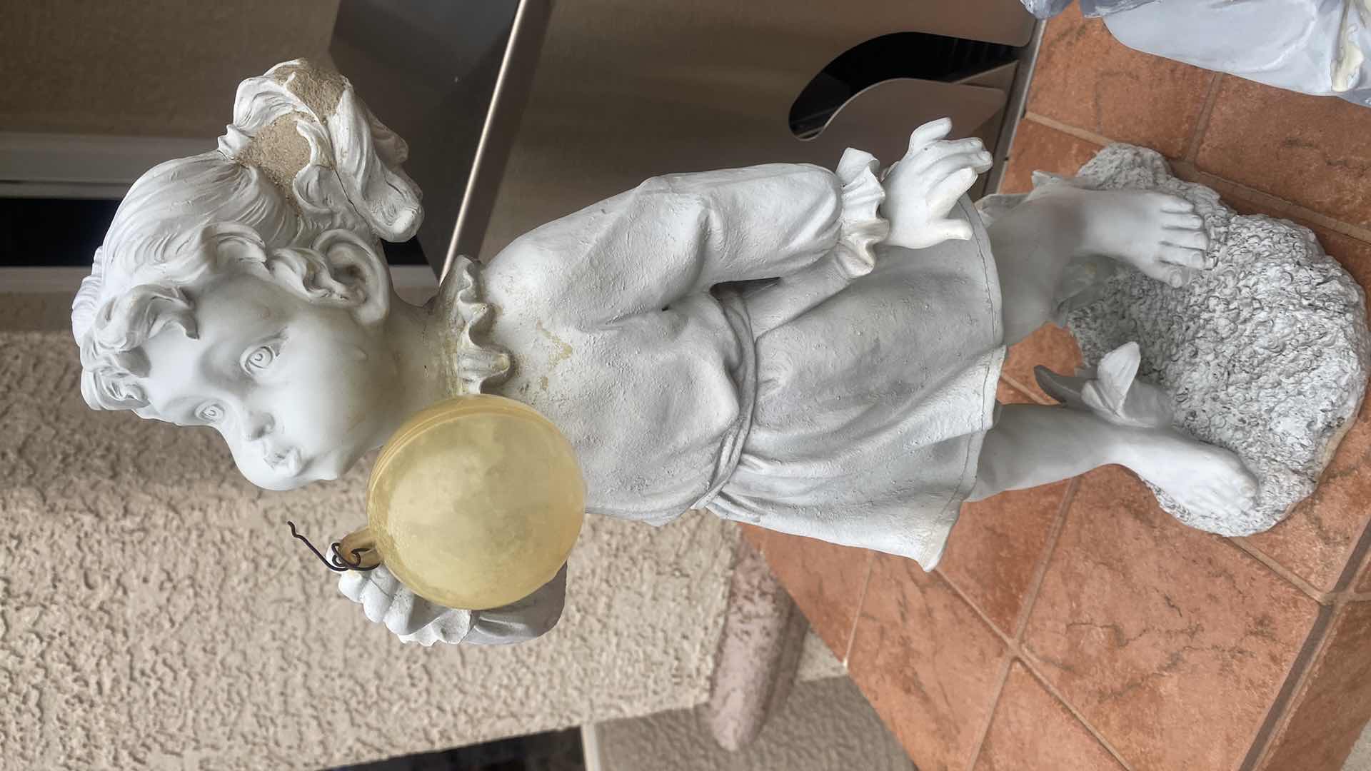 Photo 1 of 2-PLASTER CAST LIGHT WEIGHT YARD ART BOY FISHING & GIRL WITH BALL H19”