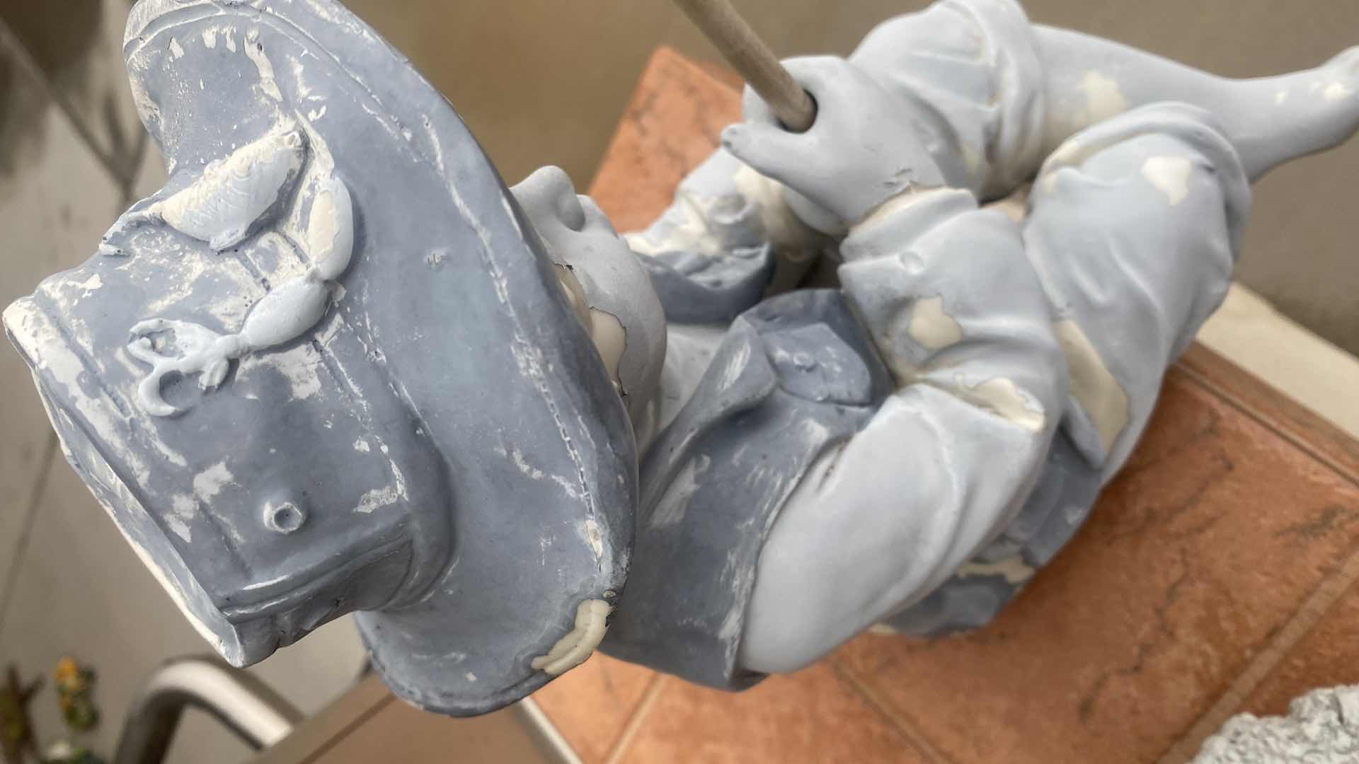 Photo 1 of 2-PLASTER CAST LIGHT WEIGHT YARD ART BOY FISHING & GIRL WITH BALL H19”