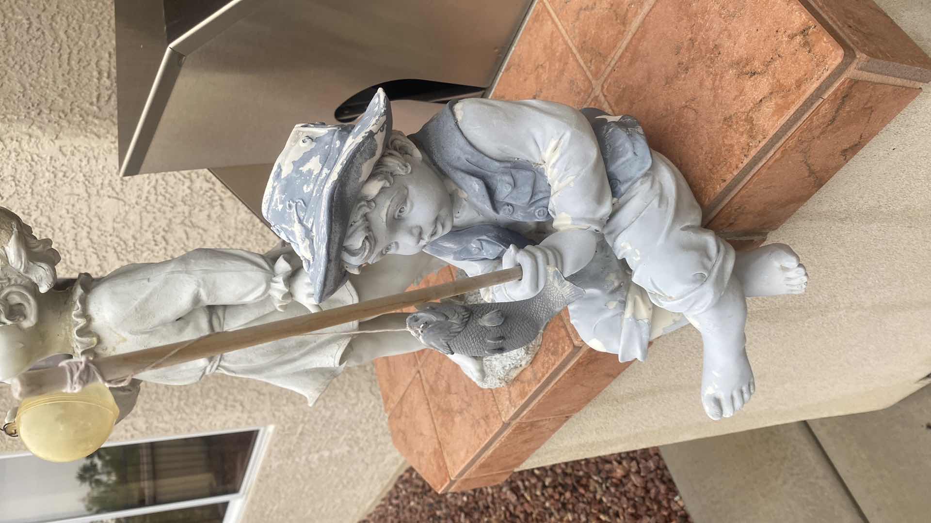 Photo 1 of 2-PLASTER CAST LIGHT WEIGHT YARD ART BOY FISHING & GIRL WITH BALL H19”