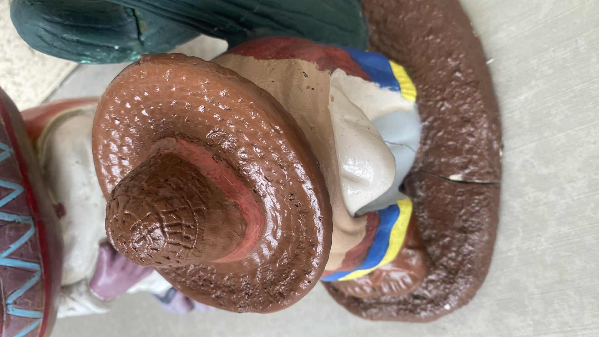 Photo 1 of 2-PAINTED CLAY FIESTA FIGURES YARD ART LARGEST 6” x 10”