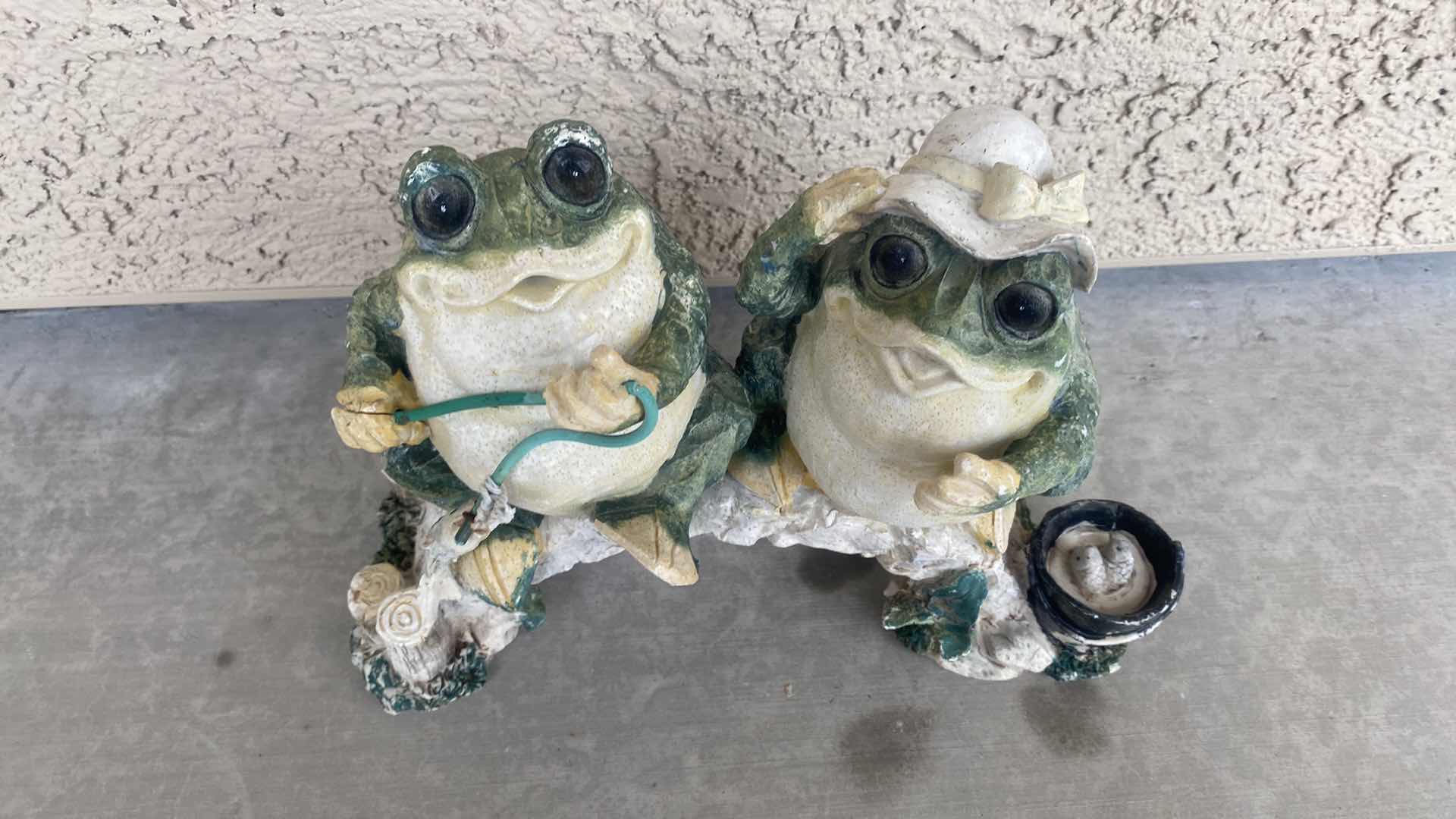 Photo 1 of 2-CAST RESIN FROGS YARD ART LARGEST 10 1/2” x 8”