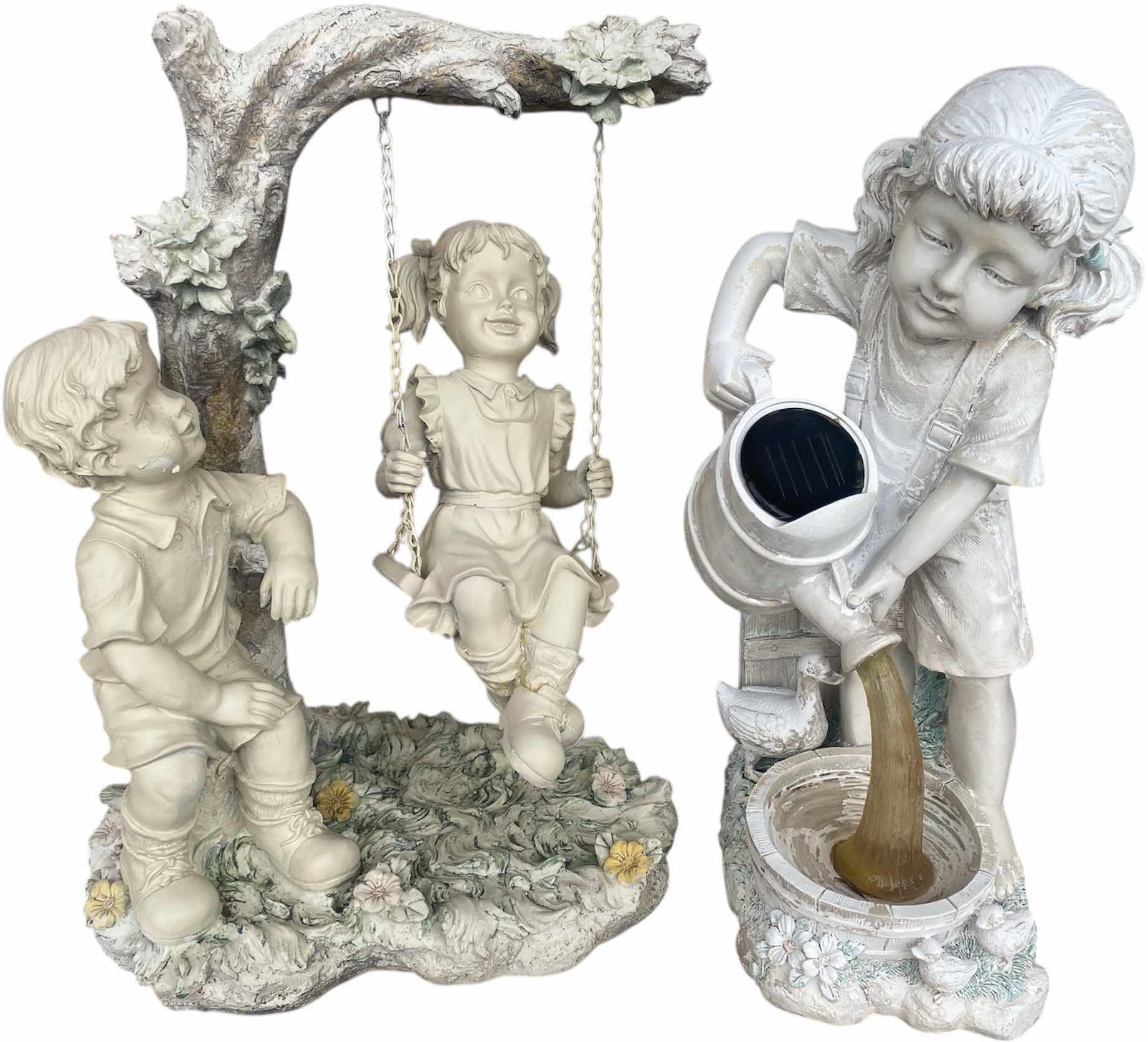 Photo 1 of 2-LIGHT PLASTER FIGURINES CHILDREN YARD ART LARGEST 14” x 18”