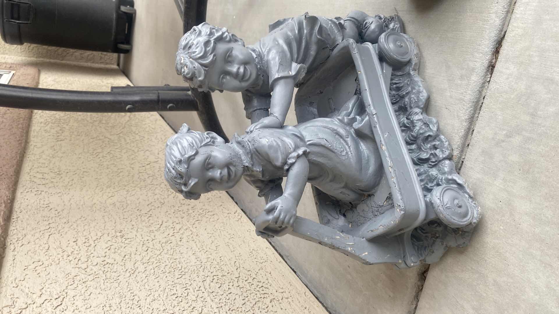 Photo 1 of 2-LIGHT PLASTER FIGURINES CHILDREN YARD ART LARGEST 14” x 16”