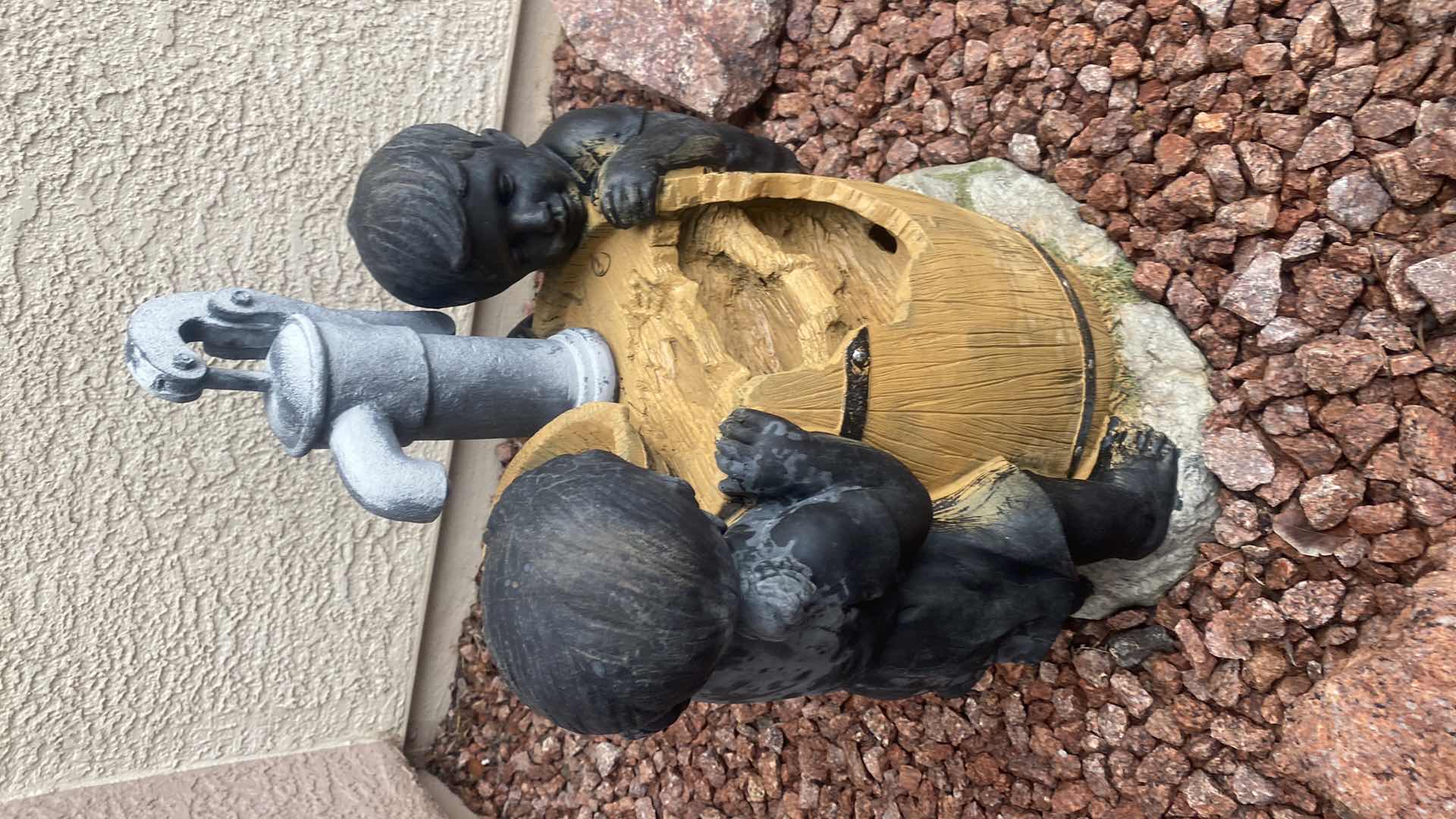 Photo 1 of ANY CAST RESIN CHILDREN AT WATER BARREL YARD ART 17 1/2” x 25”